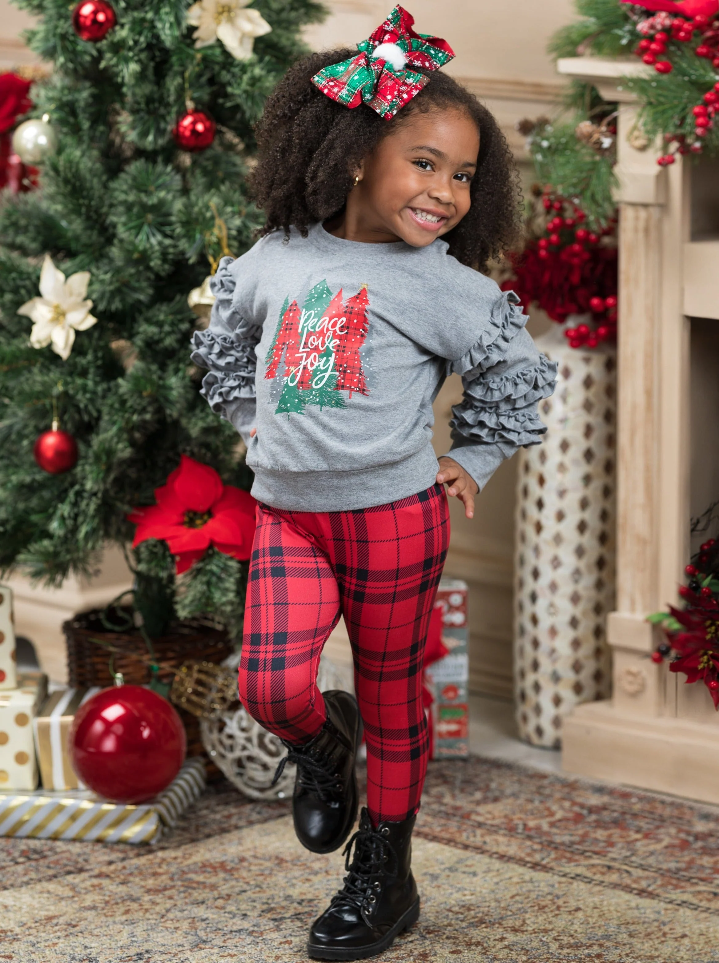 Peace Love Joy Plaid Legging Set - Image 4