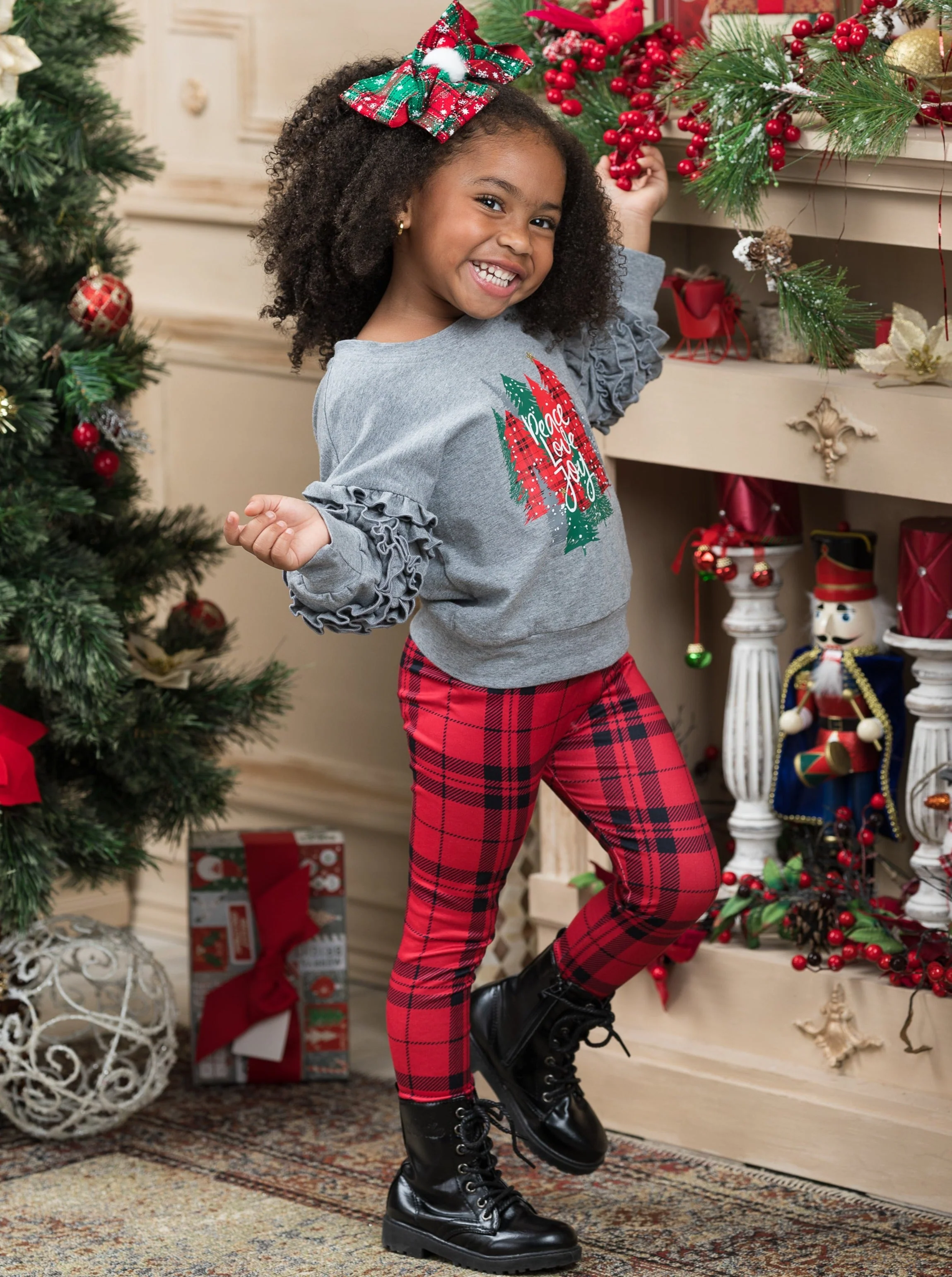 Peace Love Joy Plaid Legging Set - Image 5