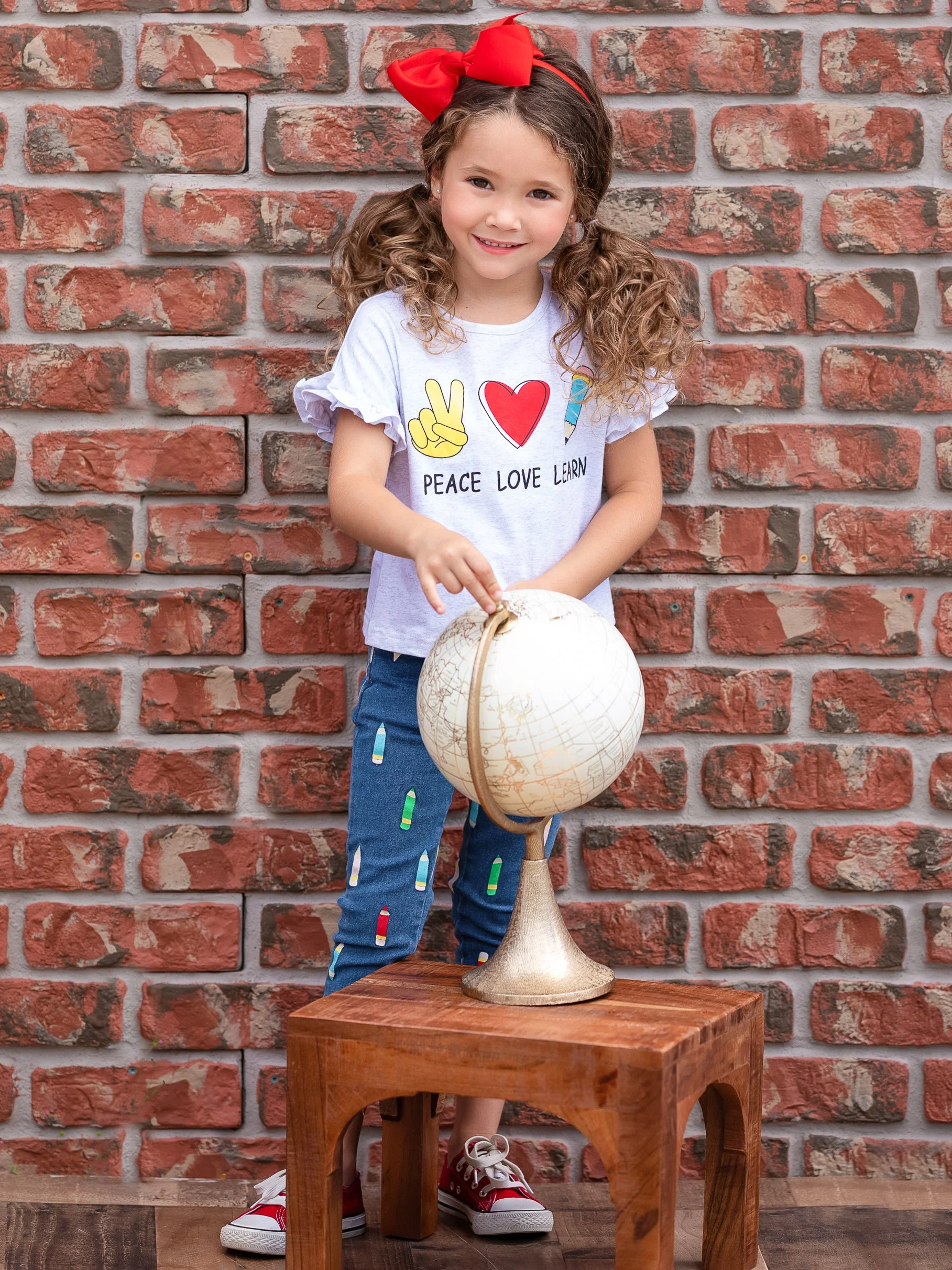 Peace, Love, Learn Pencil Applique Denim Jeans Set - Image 4