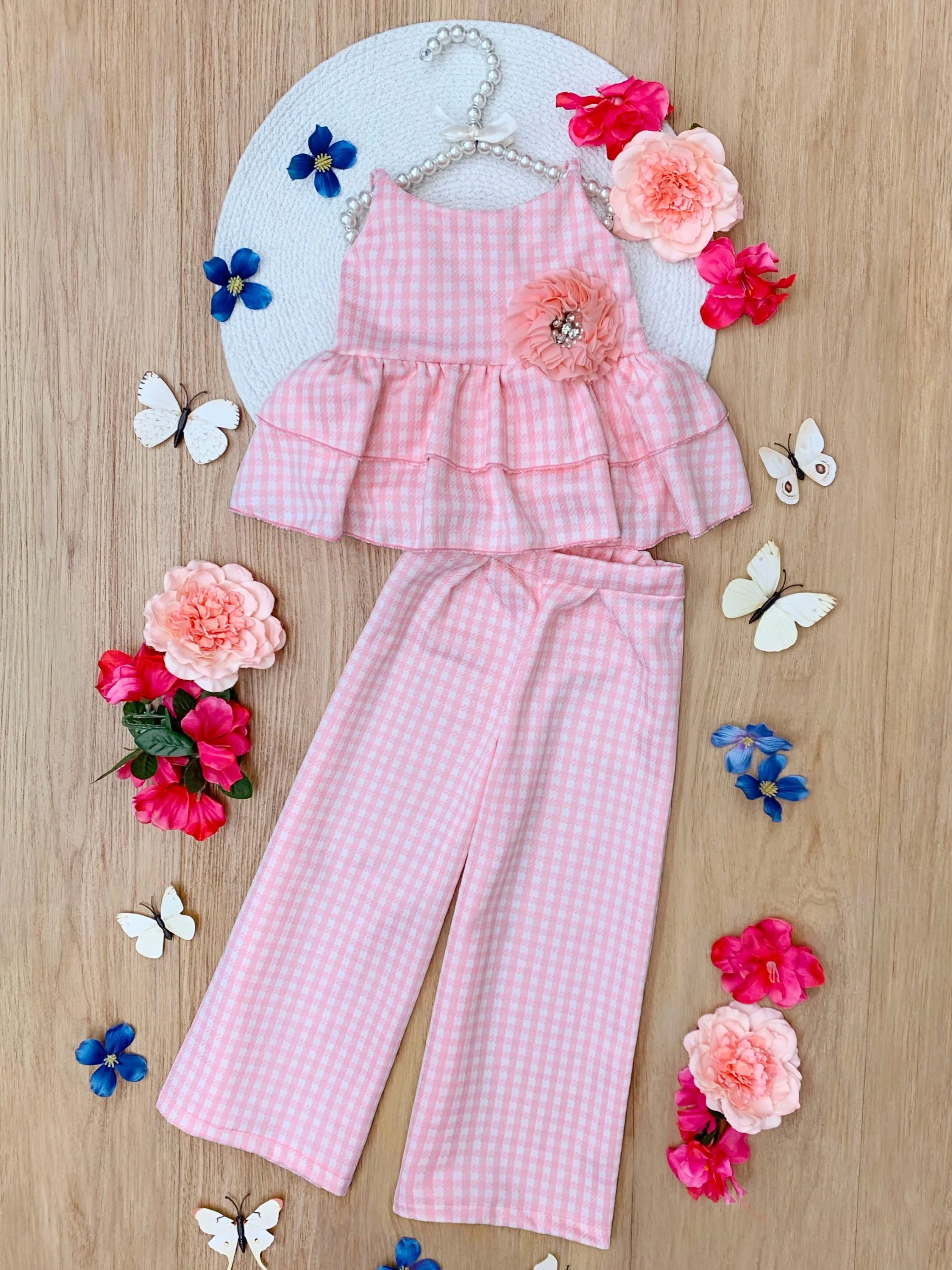 Paradise Pink Gingham Top and Palazzo Pants Set - Image 3