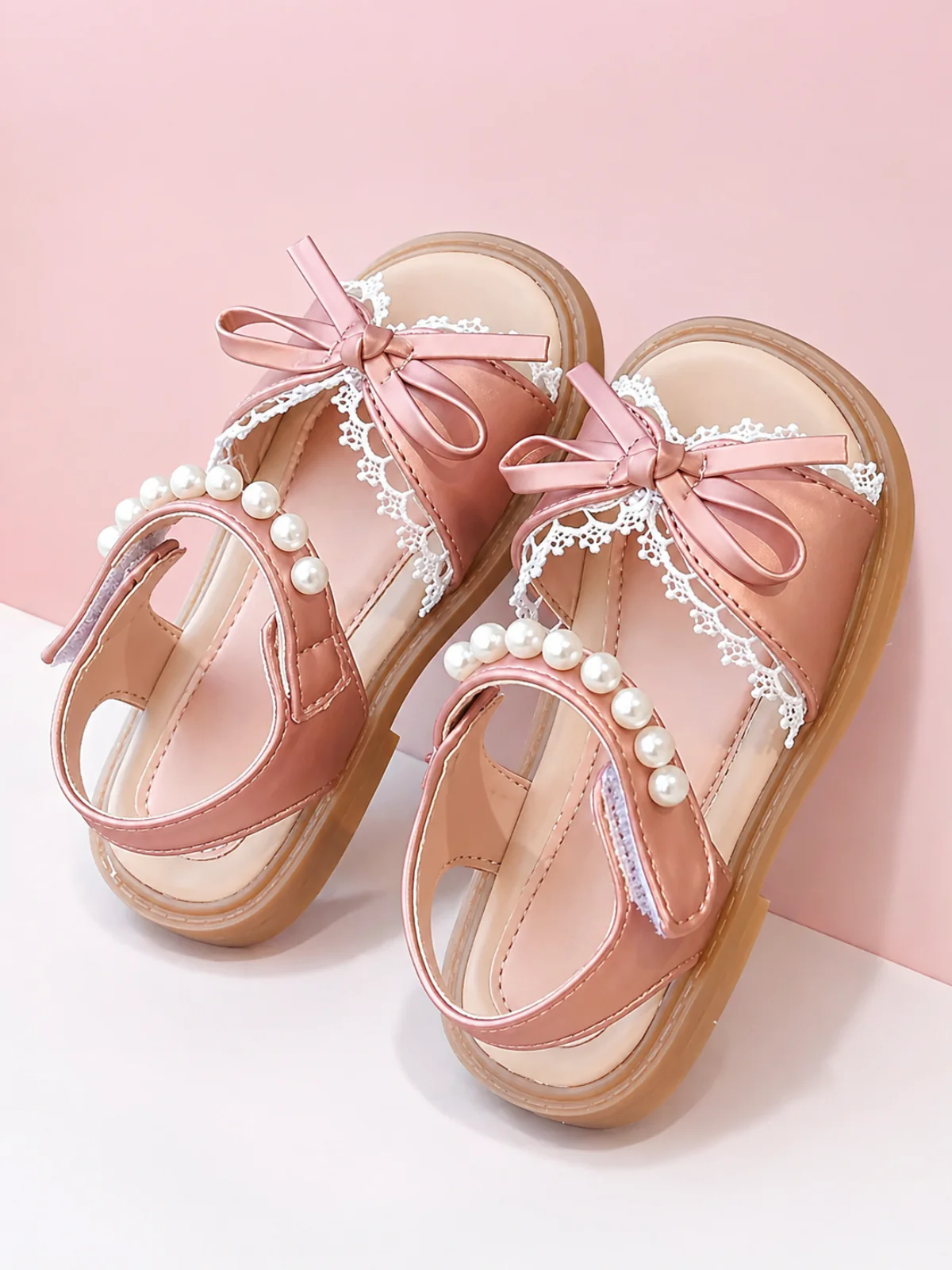 Sweet Lace Bow Pearl Strap Sandals - Image 2