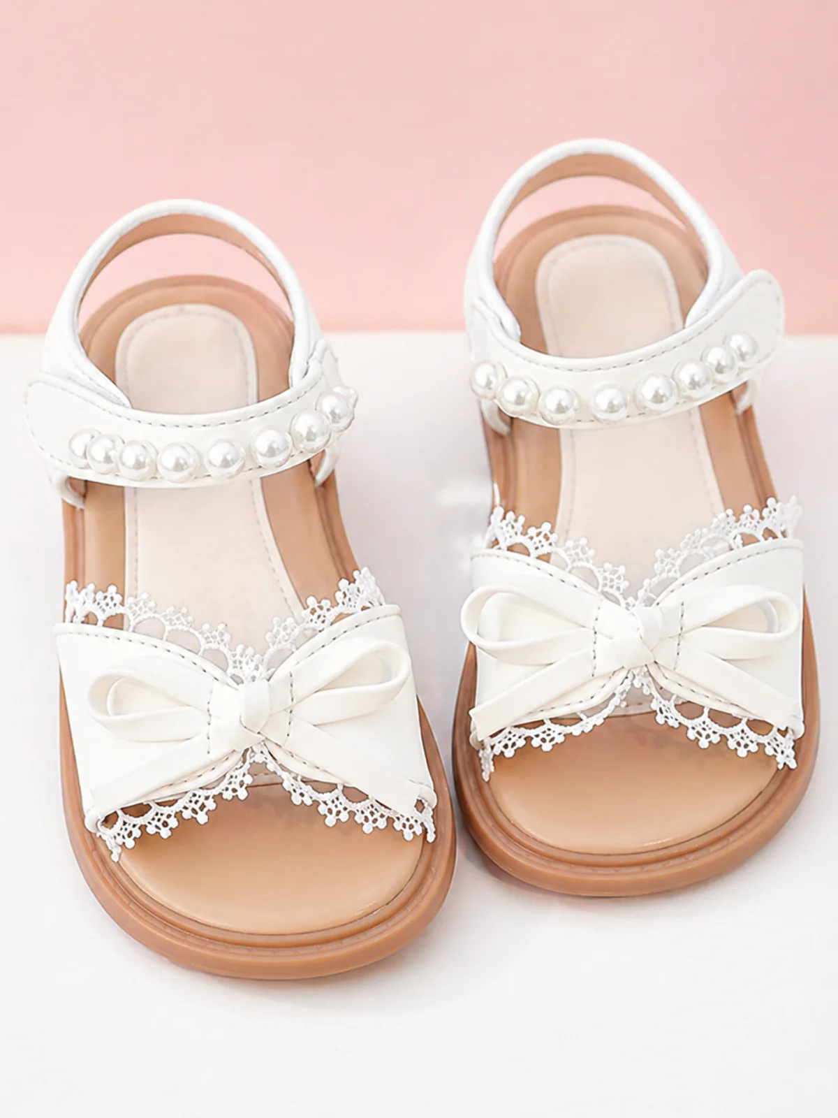 Sweet Lace Bow Pearl Strap Sandals - Image 3