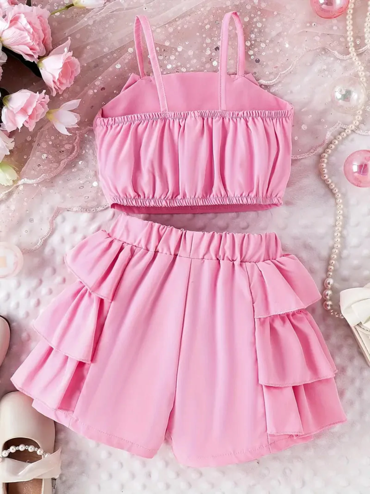 Parisian Pearl Bow Top and Ruffle Short Set - Image 2