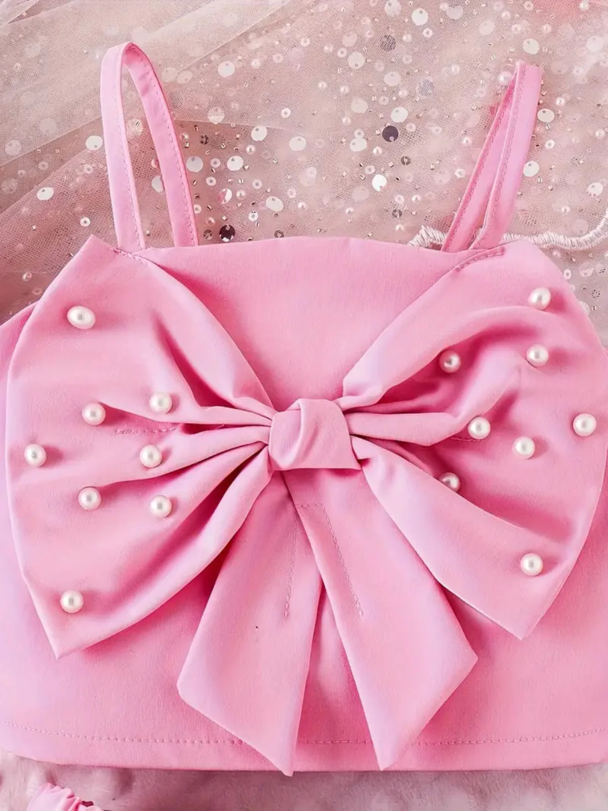 Parisian Pearl Bow Top and Ruffle Short Set - Image 3