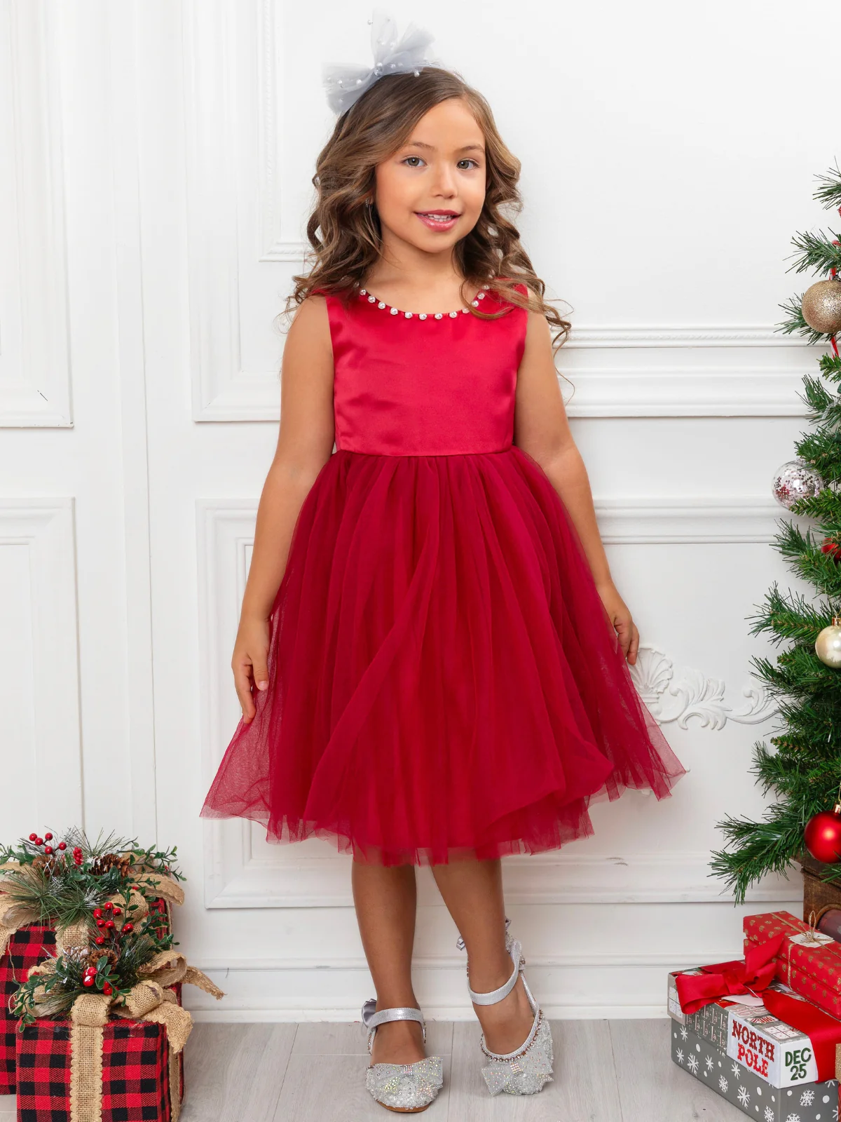 Pearl-Trim Big Bow Tulle Princess Dress - Image 3