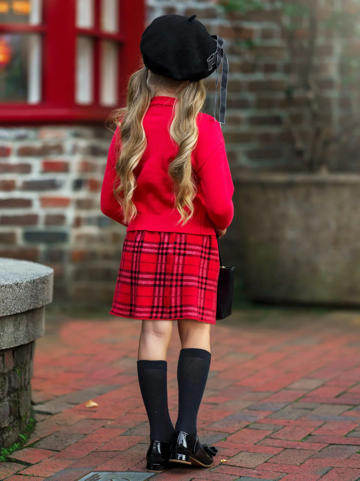 Pearled and Fab Ruffled Sweater and Plaid Skirt Set - Image 3