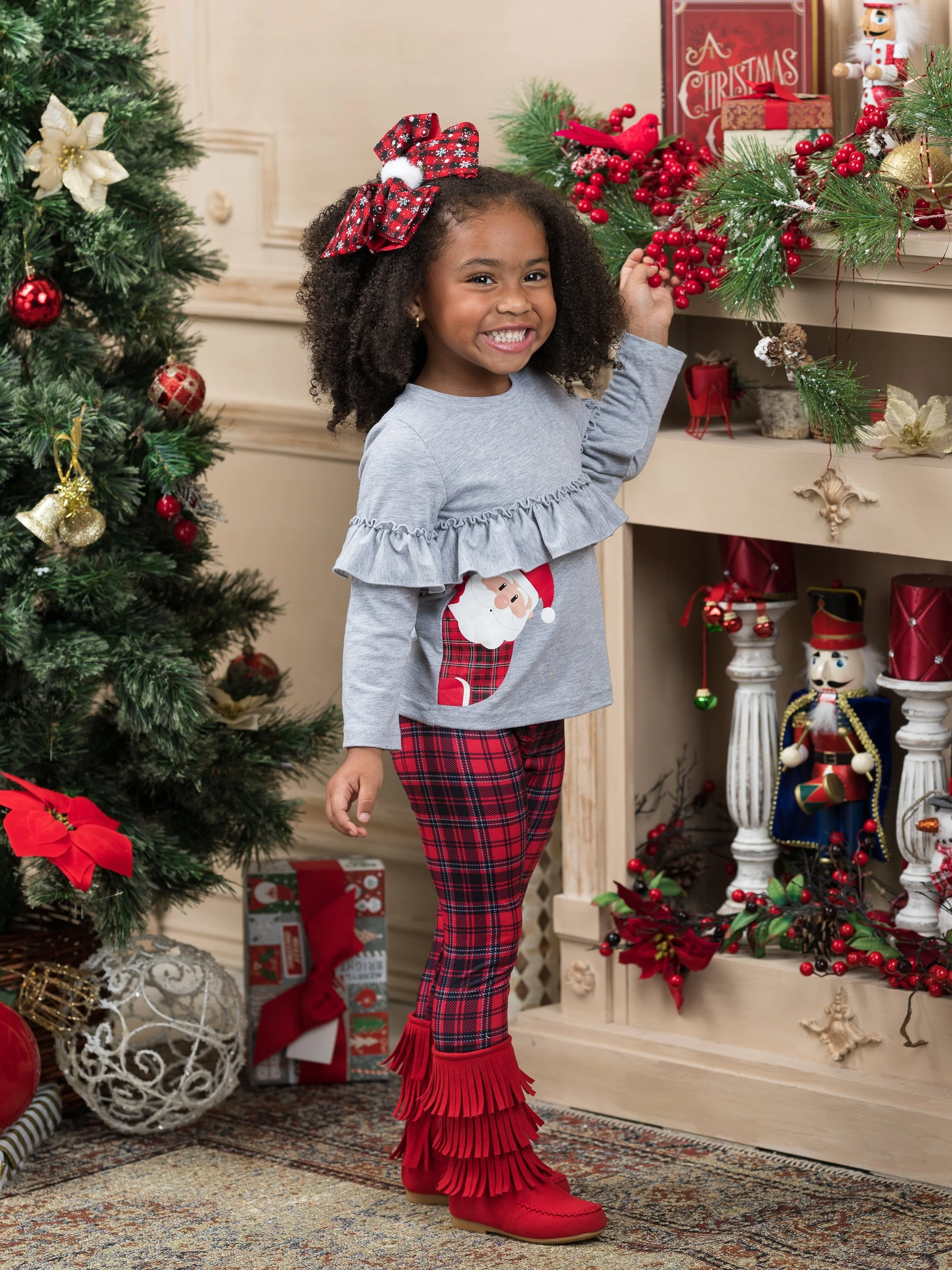 PeekABoo! Santa Is Here! Top and Plaid Legging Set - Image 5
