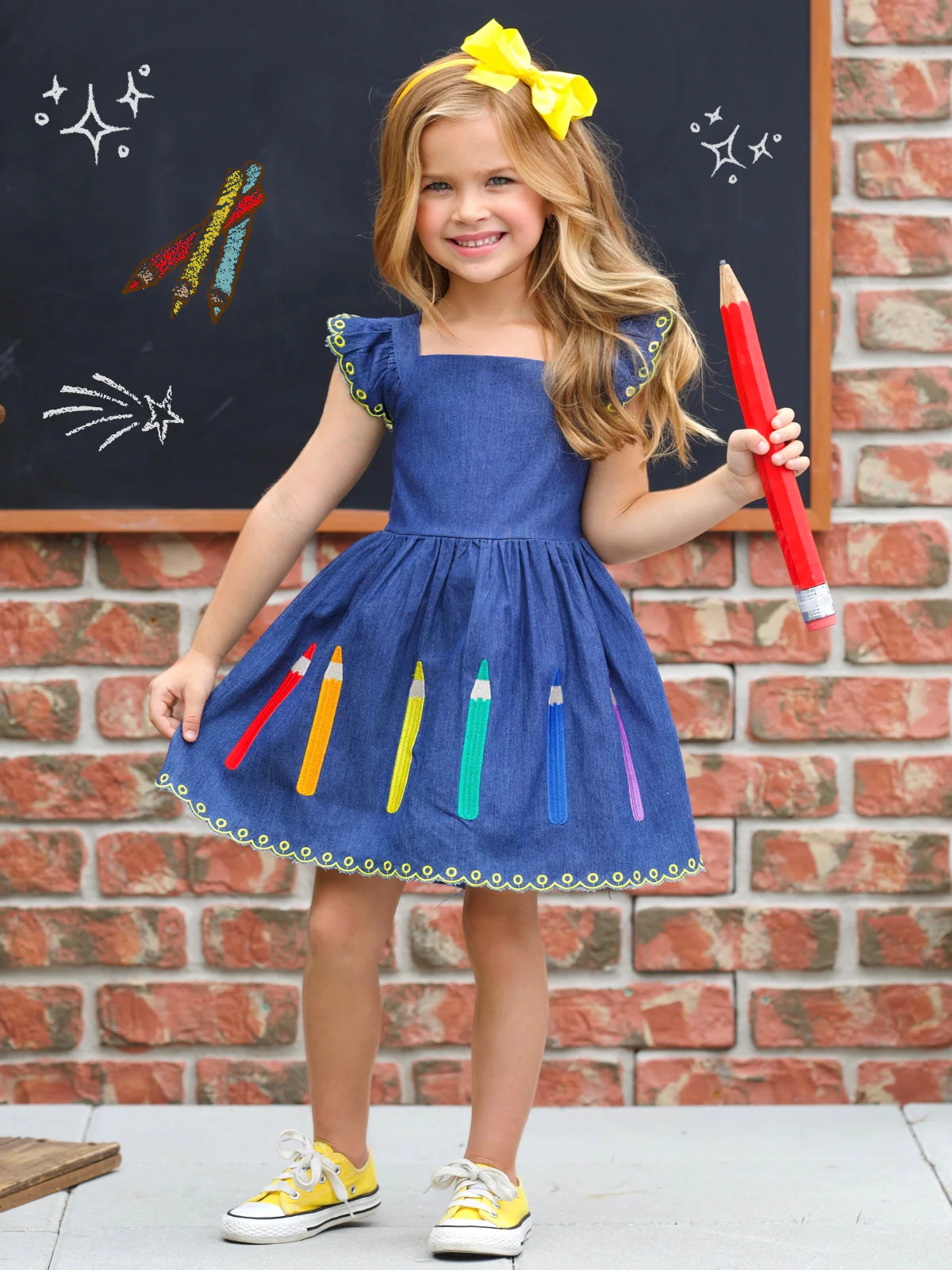 Pencil Me Pretty Embroidered Denim Dress - Image 3