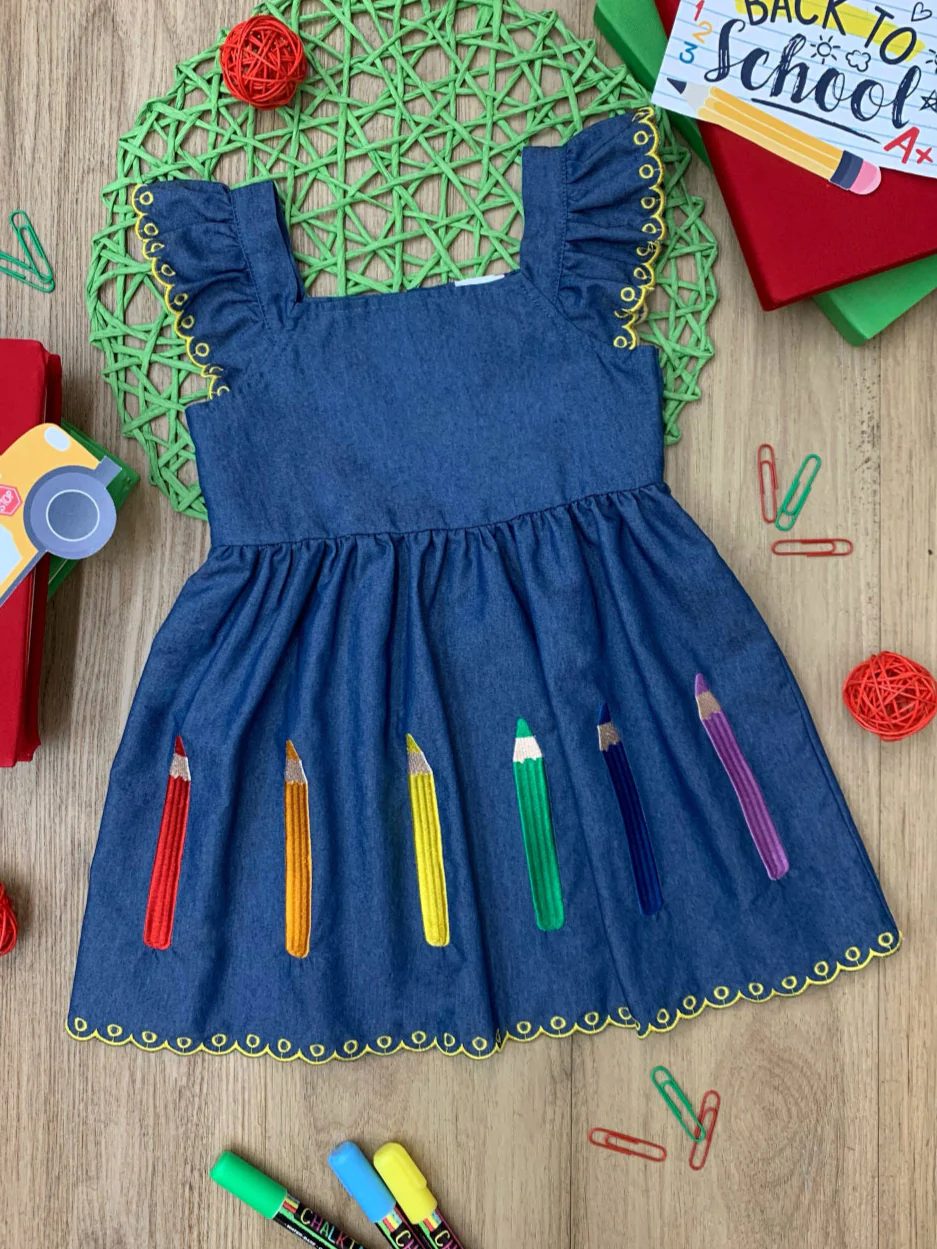 Pencil Me Pretty Embroidered Denim Dress - Image 5