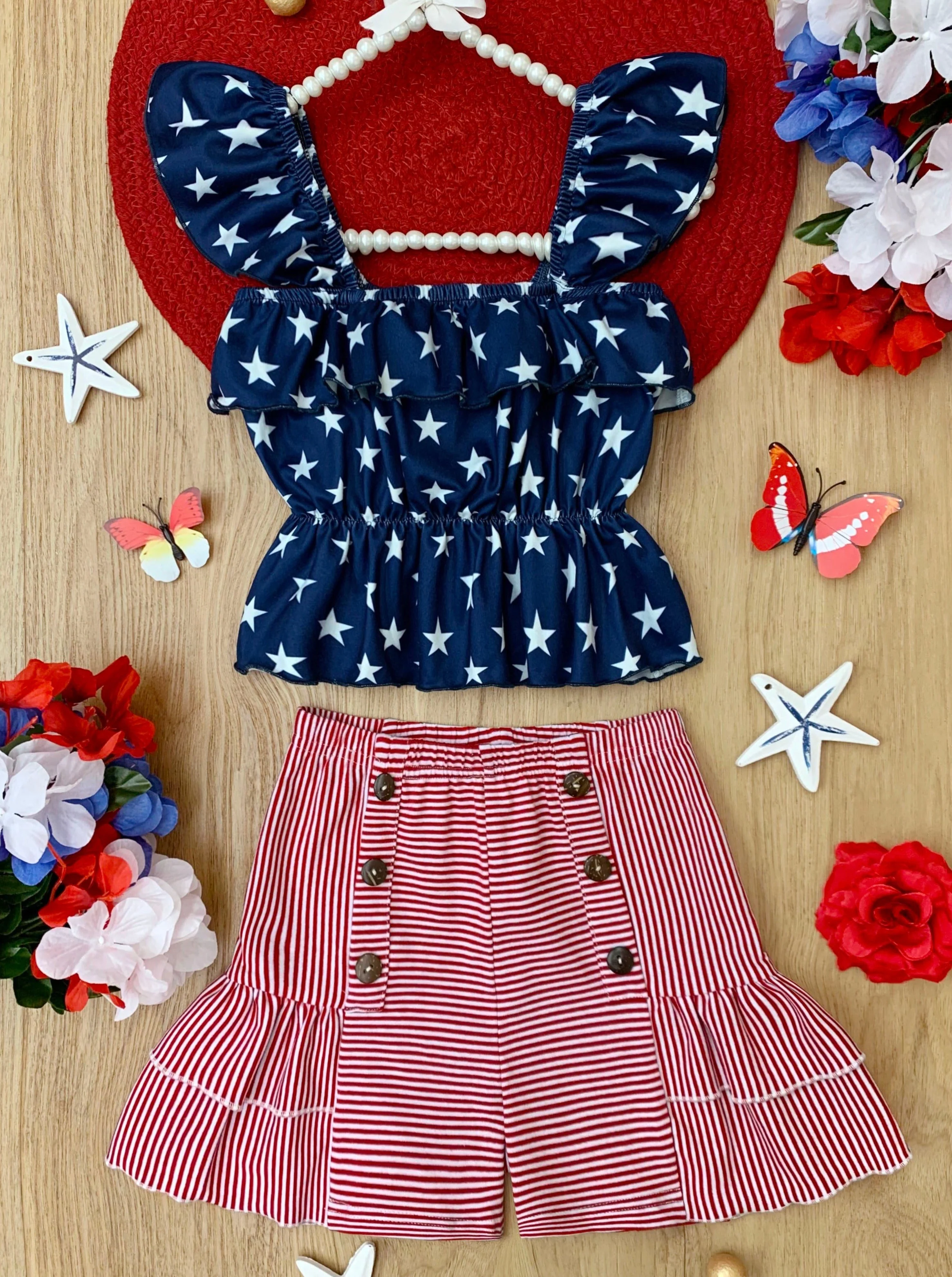 Perfect Little Patriot Stars Top and Striped Short Set - Image 2