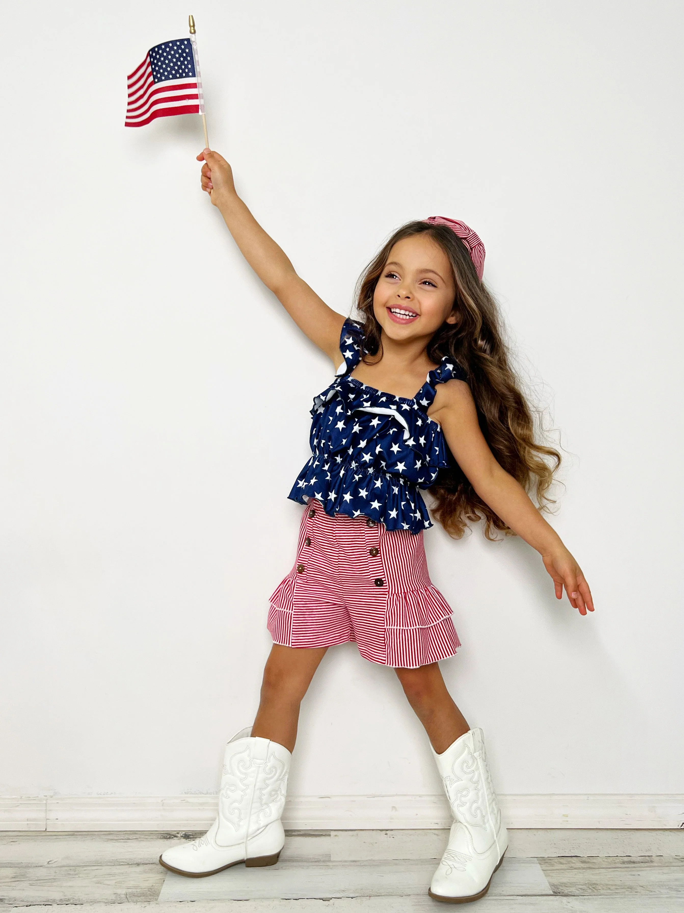 Perfect Little Patriot Stars Top and Striped Short Set - Image 3