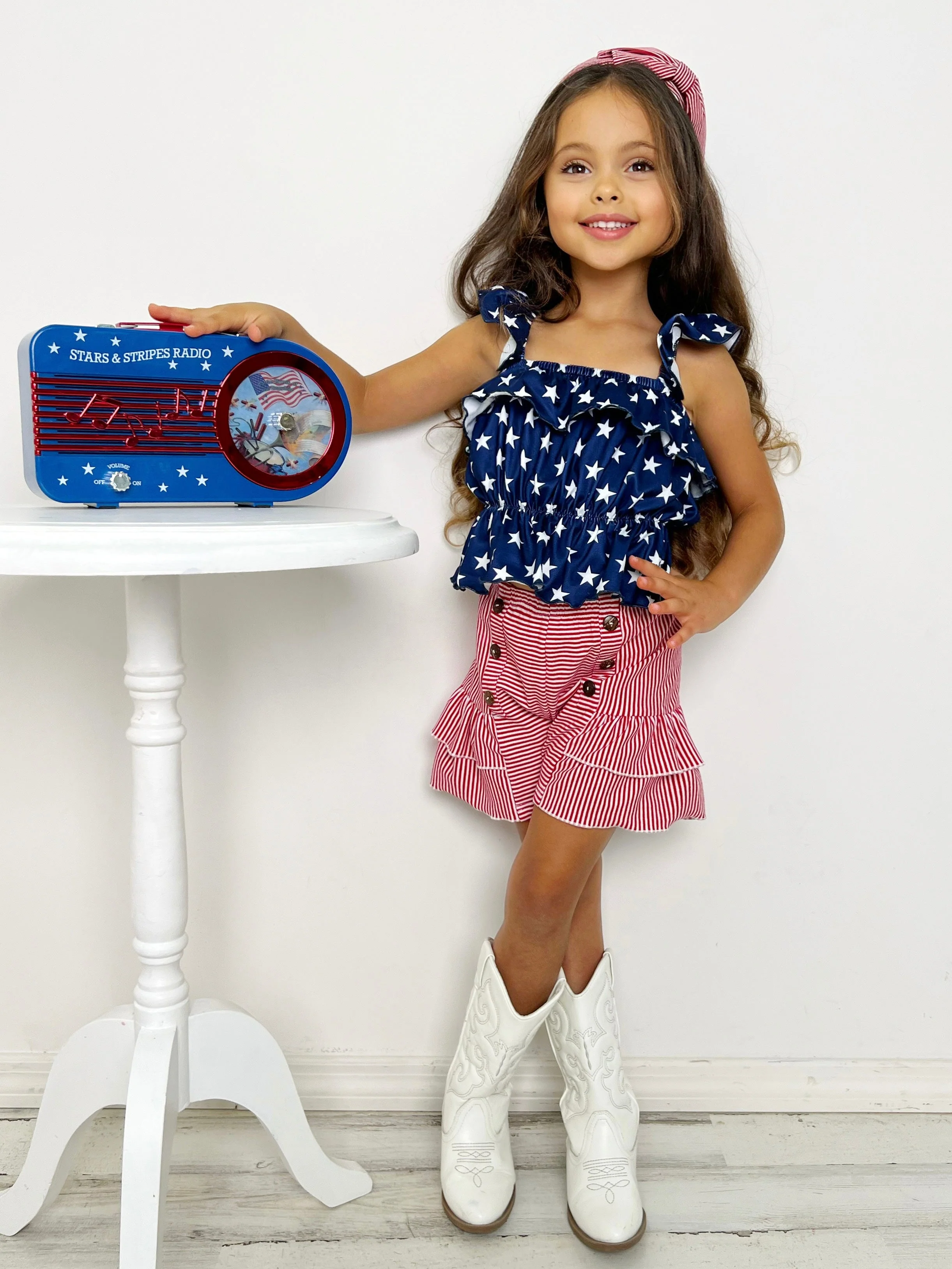 Perfect Little Patriot Stars Top and Striped Short Set - Image 4