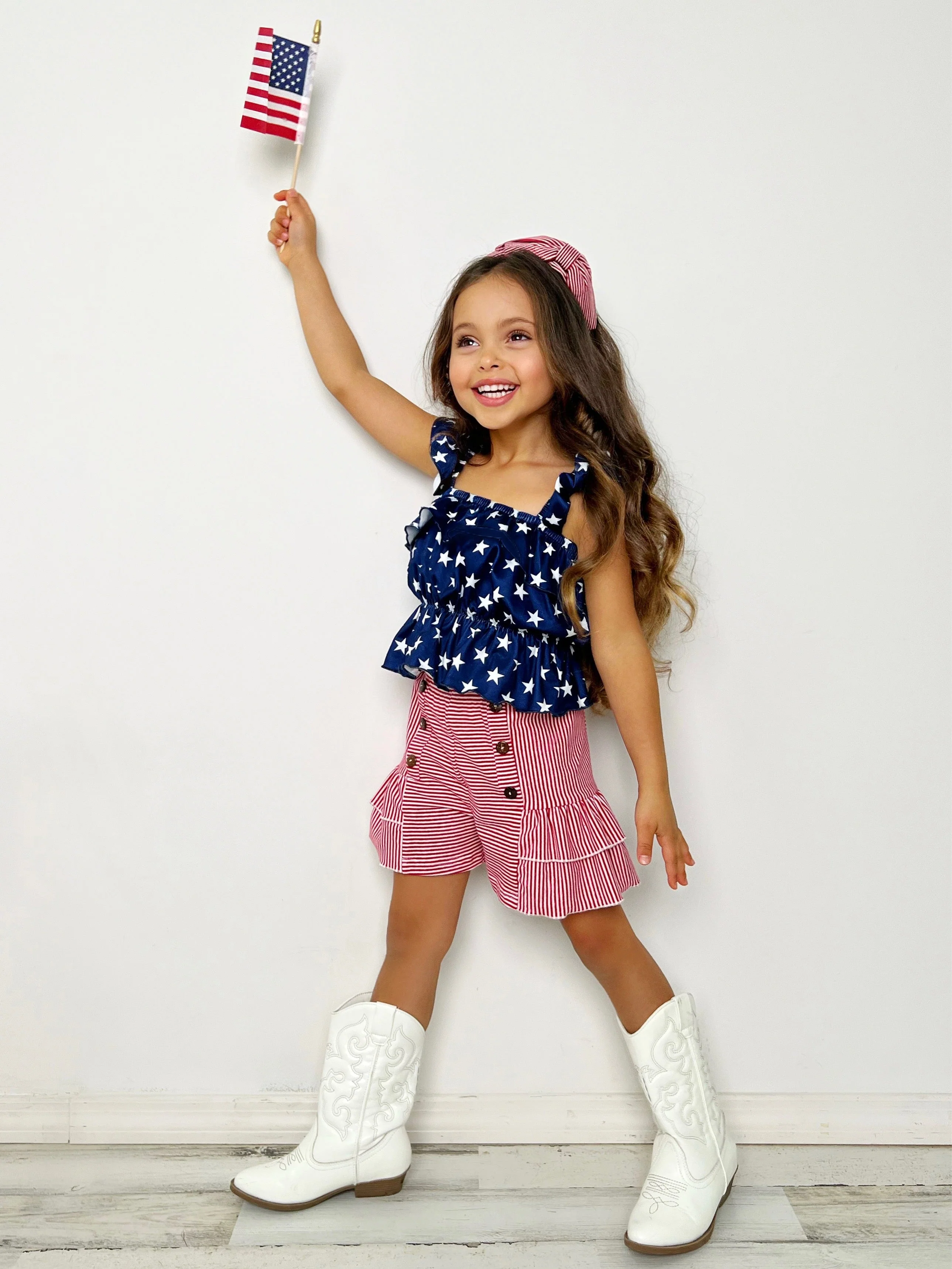Perfect Little Patriot Stars Top and Striped Short Set - Image 6