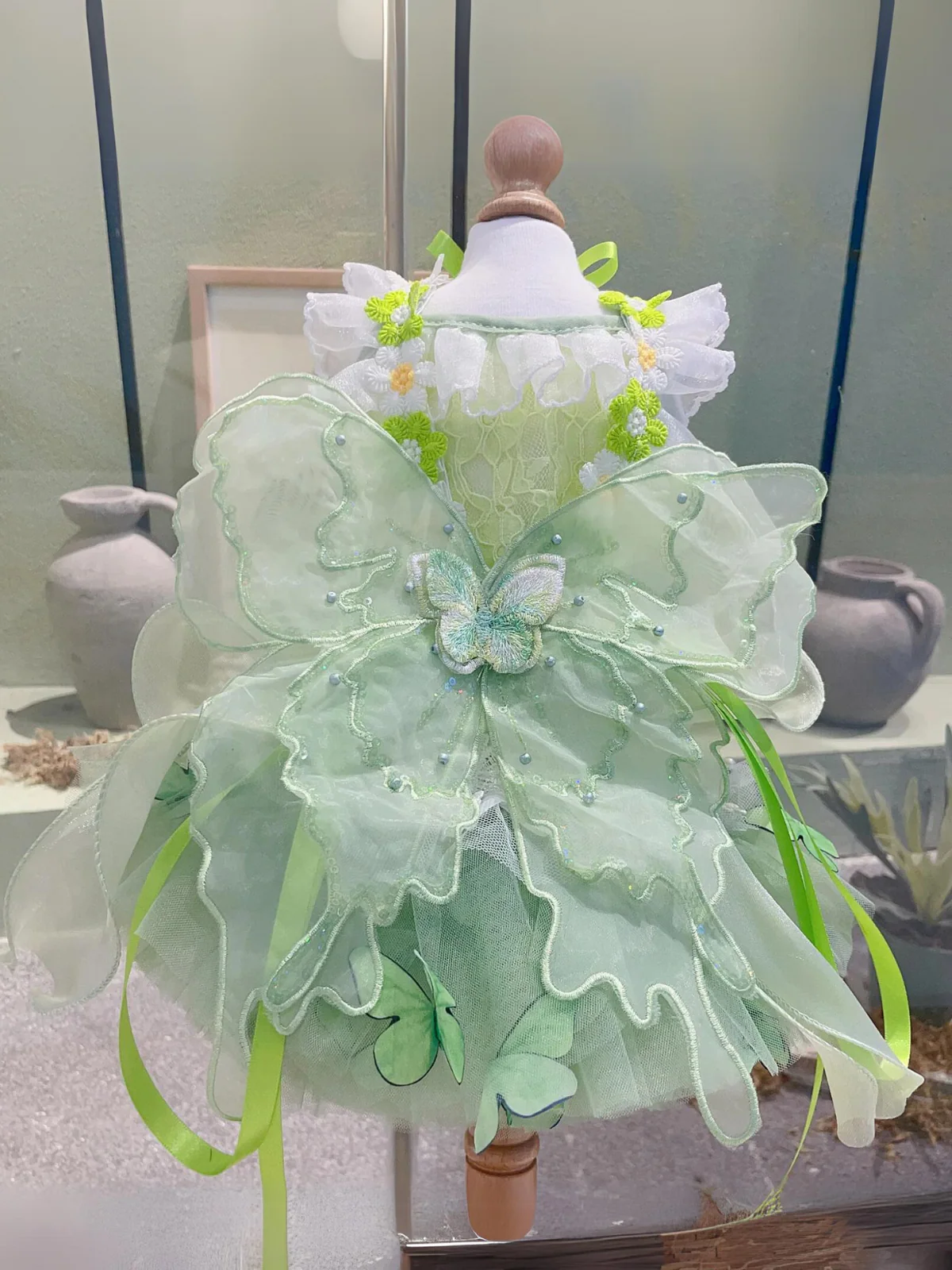 Dog Green Lace Flower With Wing Princess Halloween Dress - Image 2