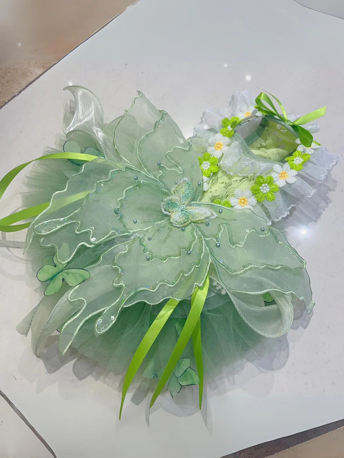 Dog Green Lace Flower With Wing Princess Halloween Dress - Image 5