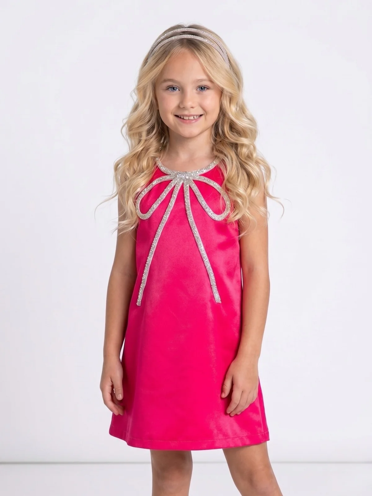 Fuchsia Flora Crystal-Bow Party Dress - Image 4