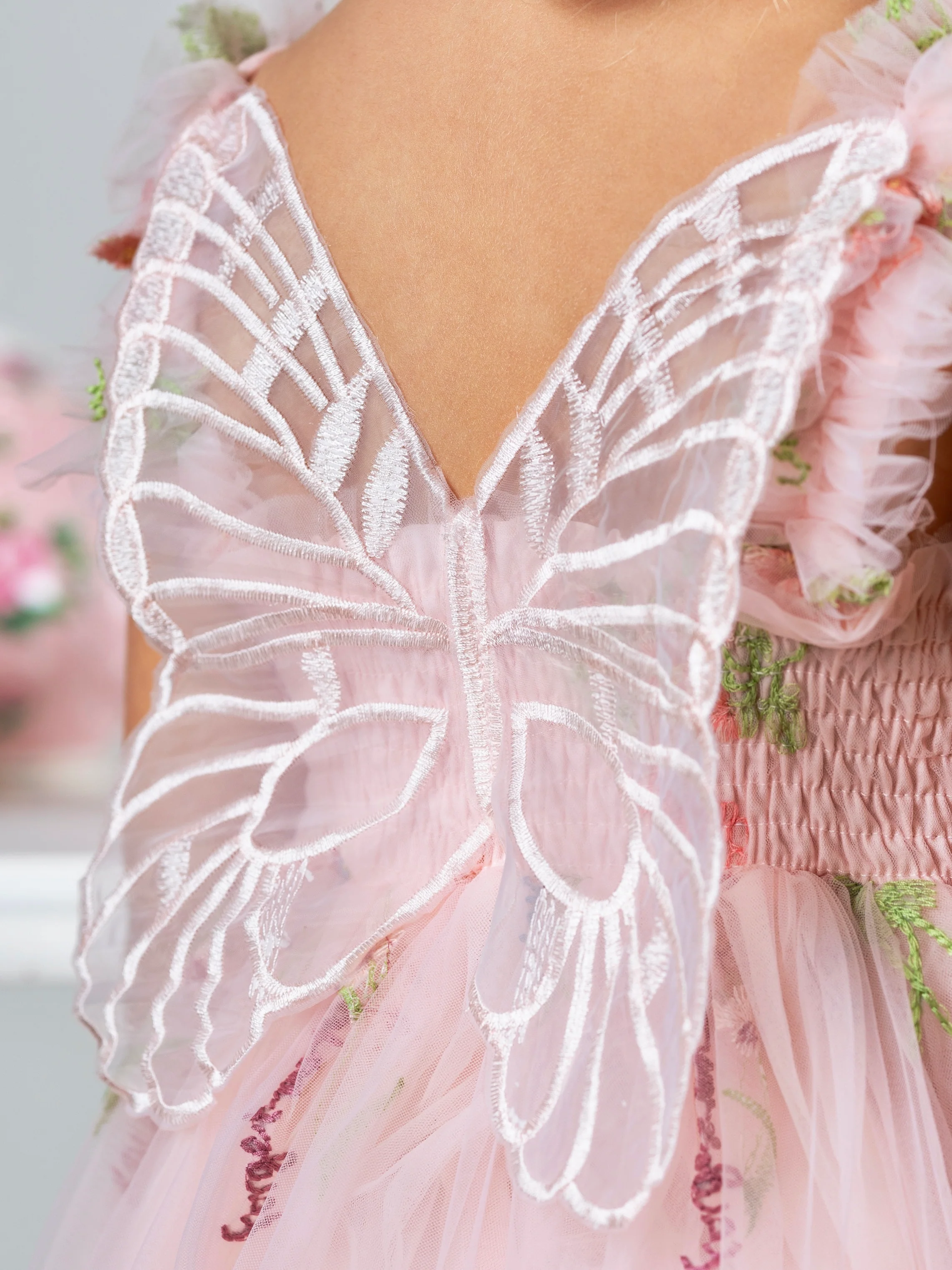 Butterfly Garden Embroidered Tulle Party Dress - Image 3