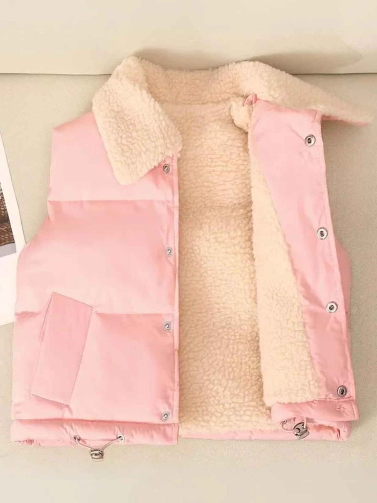 Cozy Pink Single-Breasted Fleece-Lined Thermal Vest - Image 2