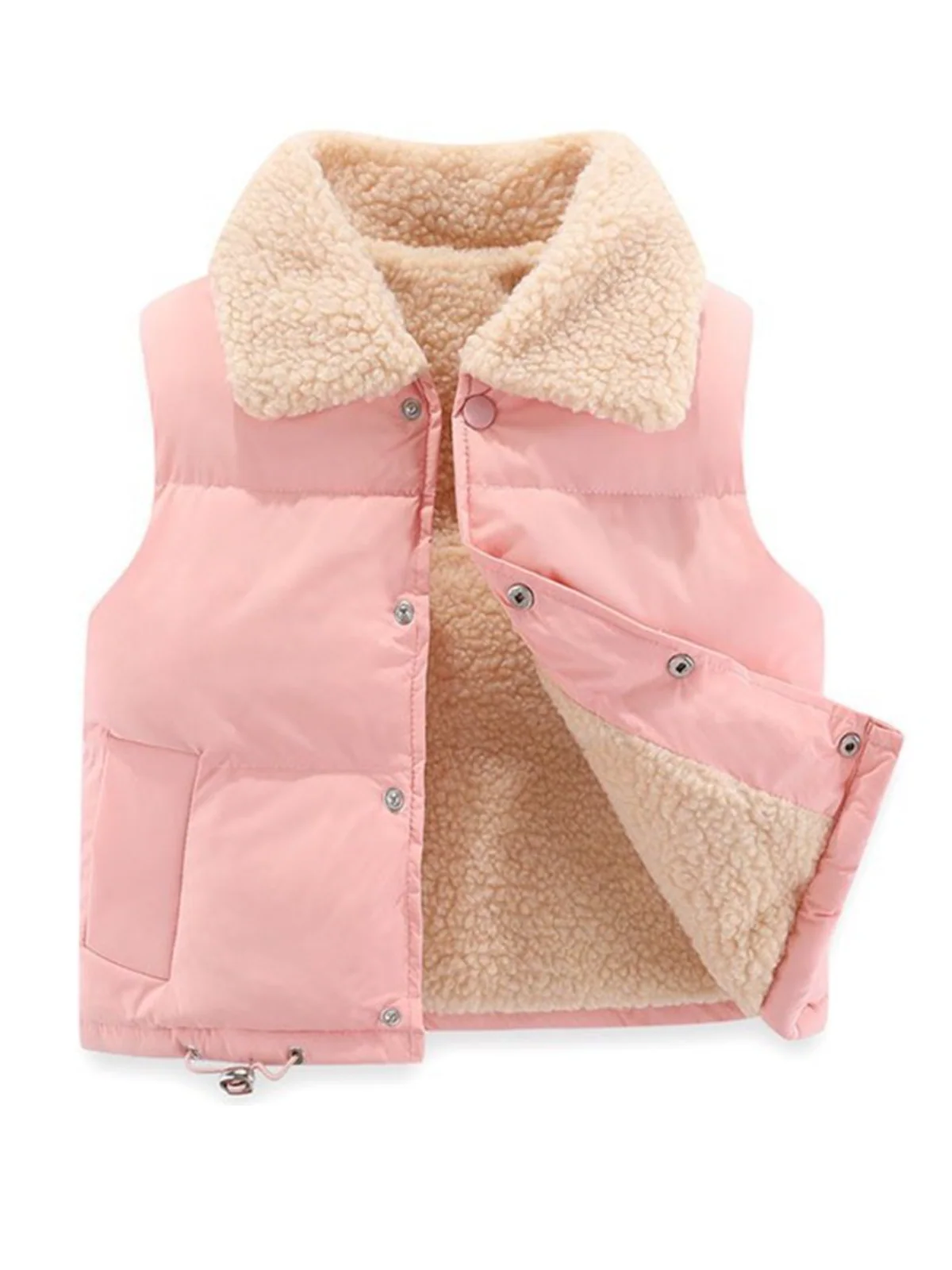 Cozy Pink Single-Breasted Fleece-Lined Thermal Vest - Image 3