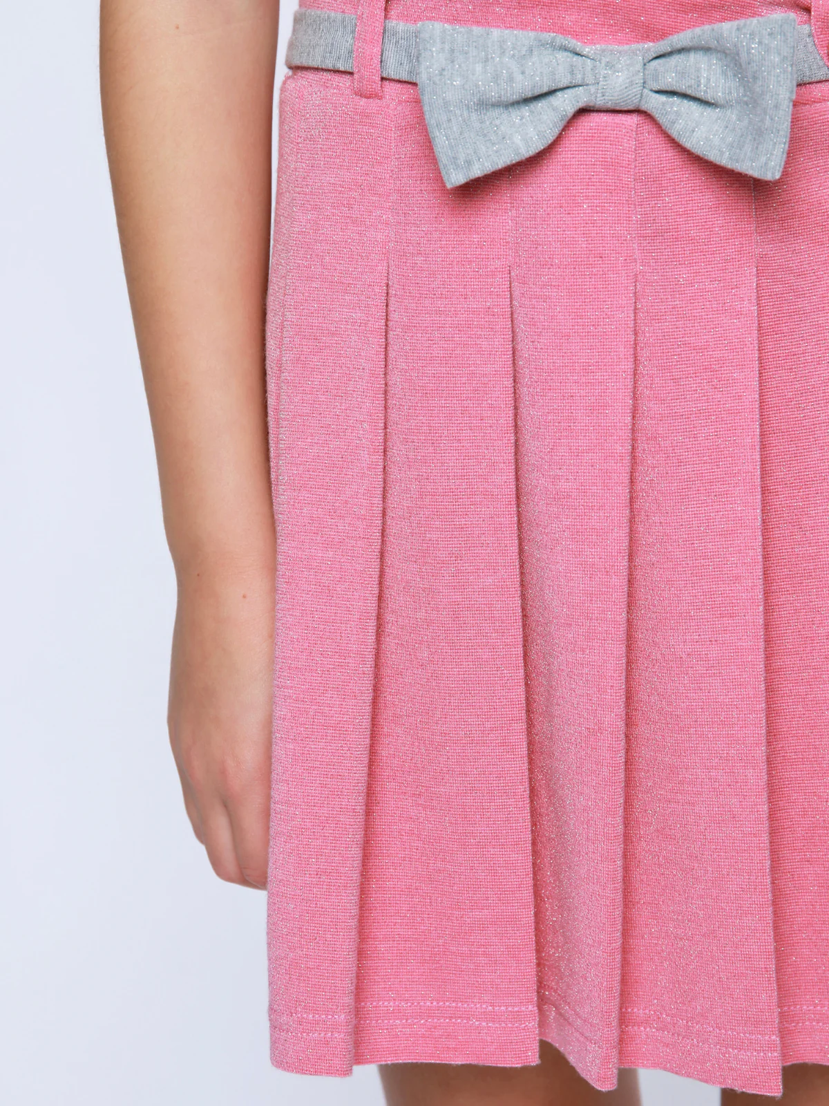 Pink Casual Bow Top and Pleated Skirt Set - Image 6