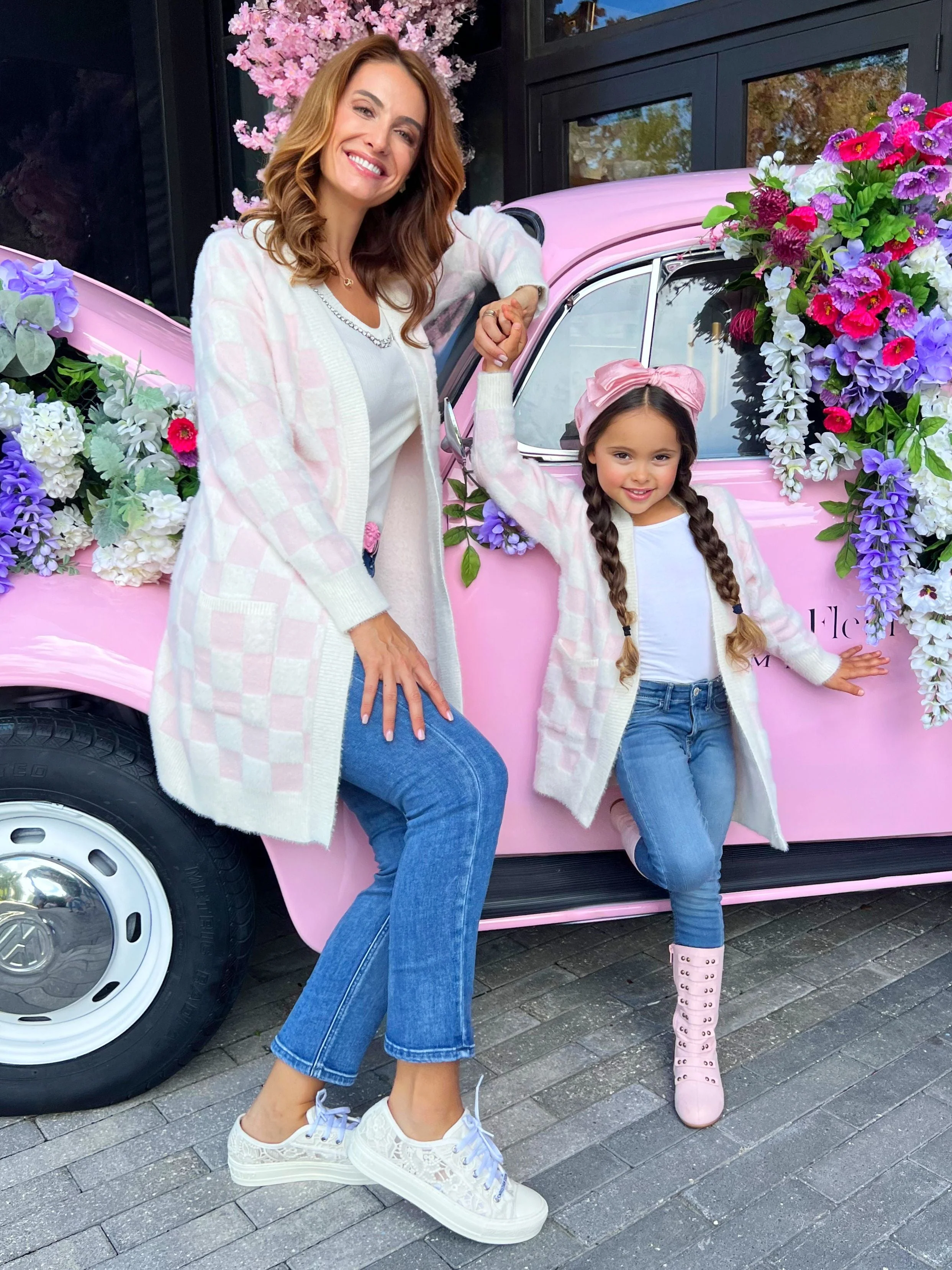 Mommy and Me Checkered Charm Pink Cardigan - Image 4