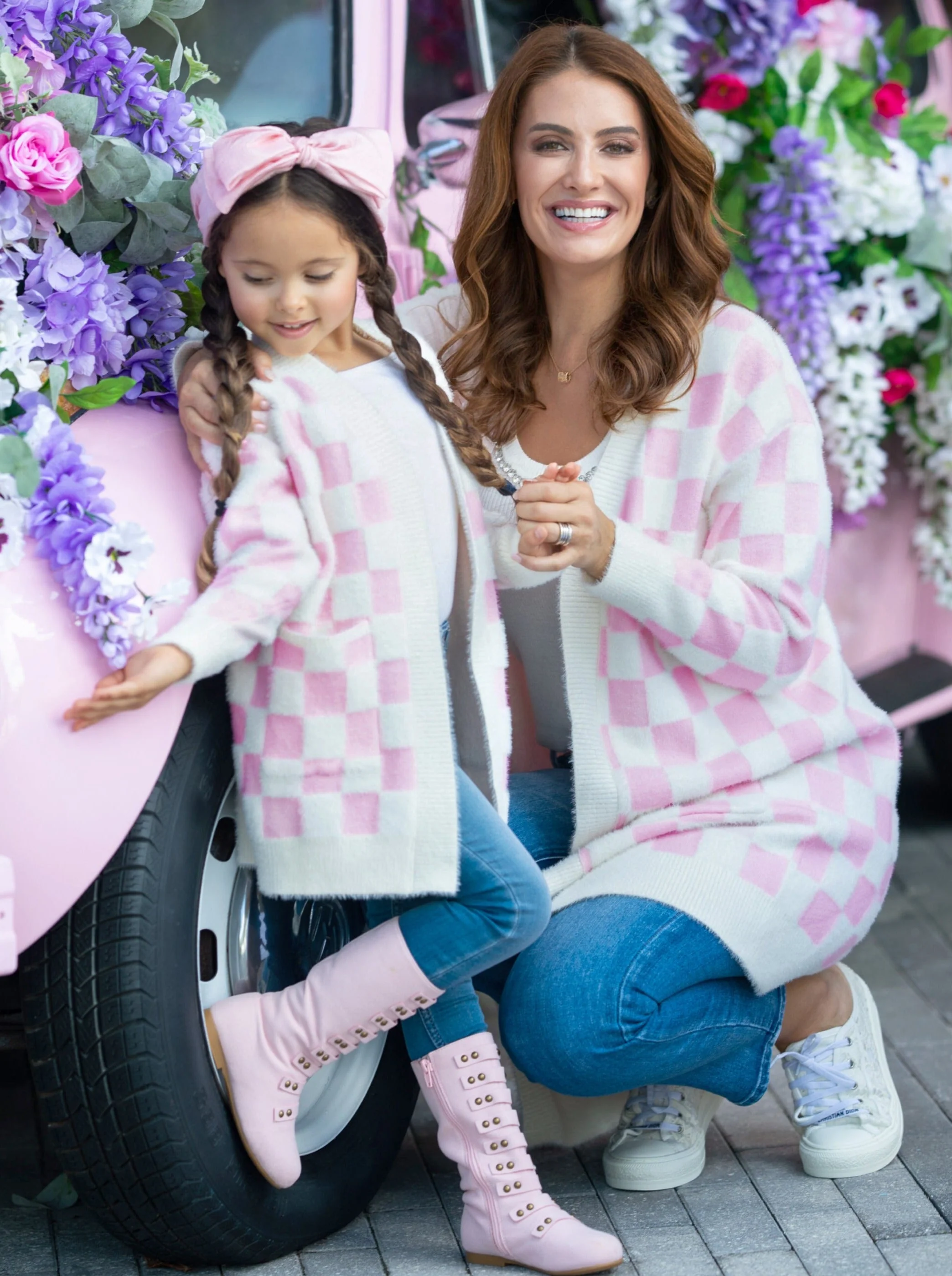 Mommy and Me Checkered Charm Pink Cardigan - Image 8