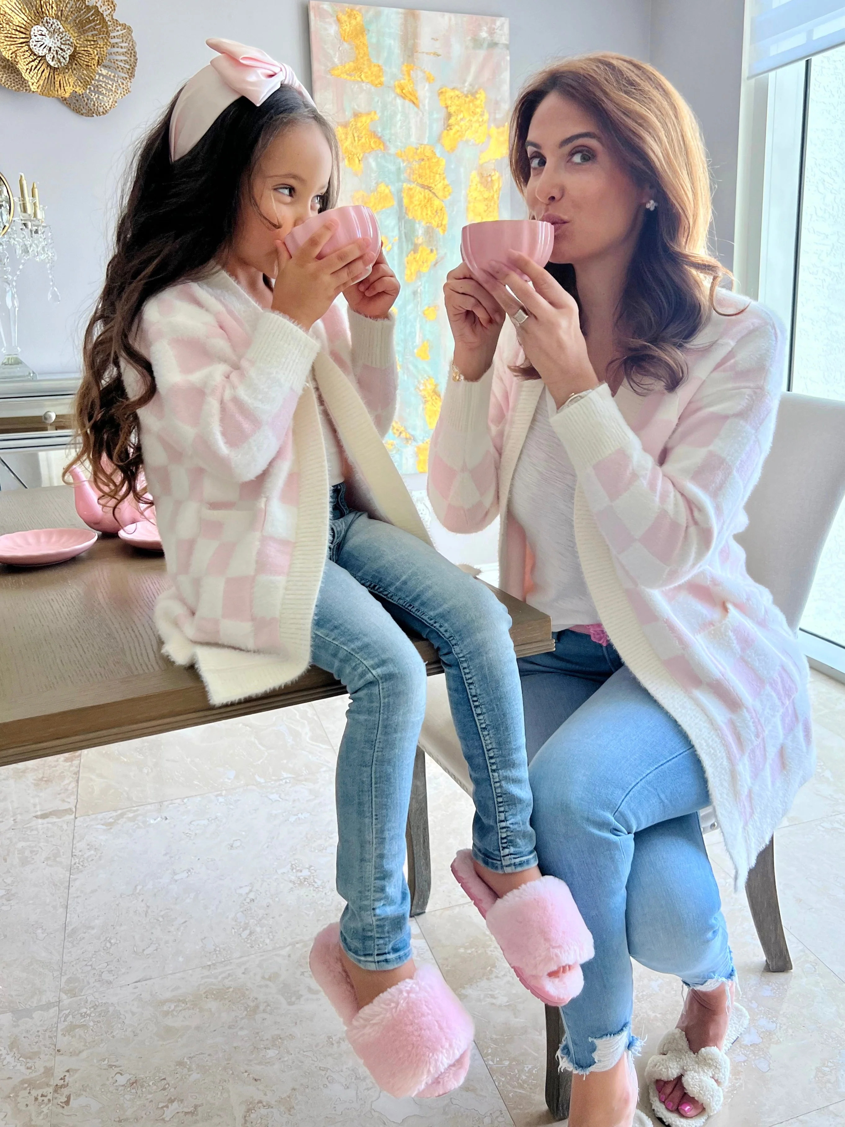 Mommy and Me Checkered Charm Pink Cardigan - Image 9