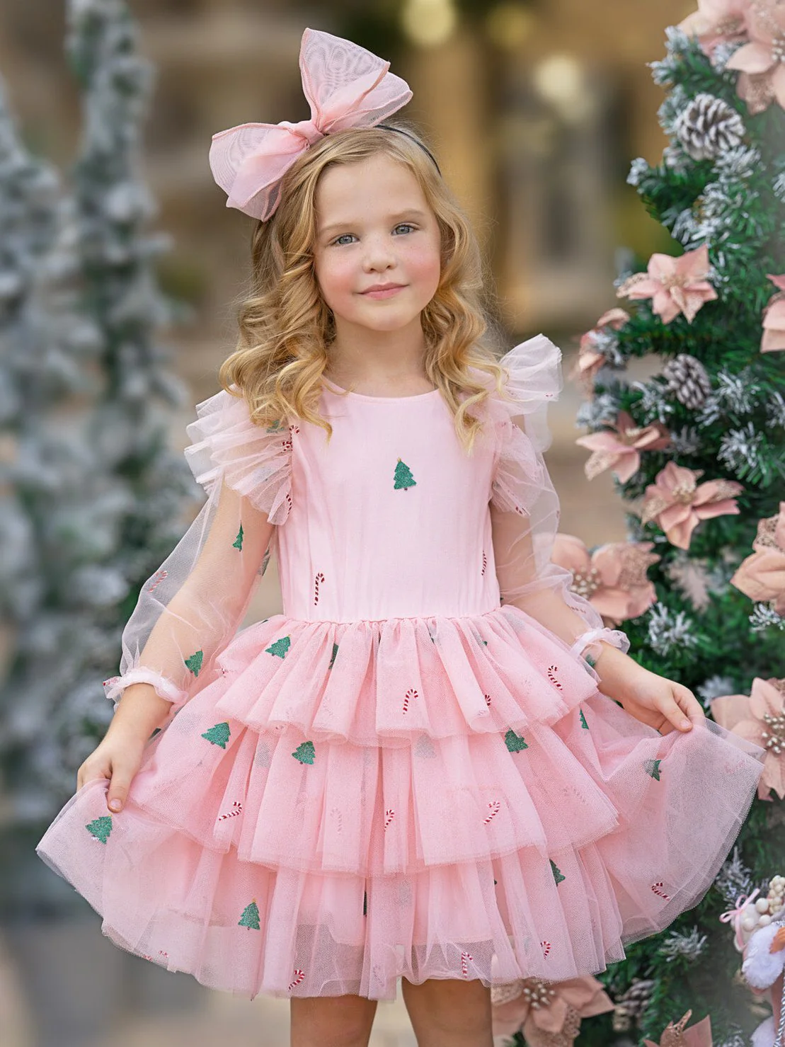 Frosted Pink Candy Cane Christmas Ruffled Tutu Dress - Image 2