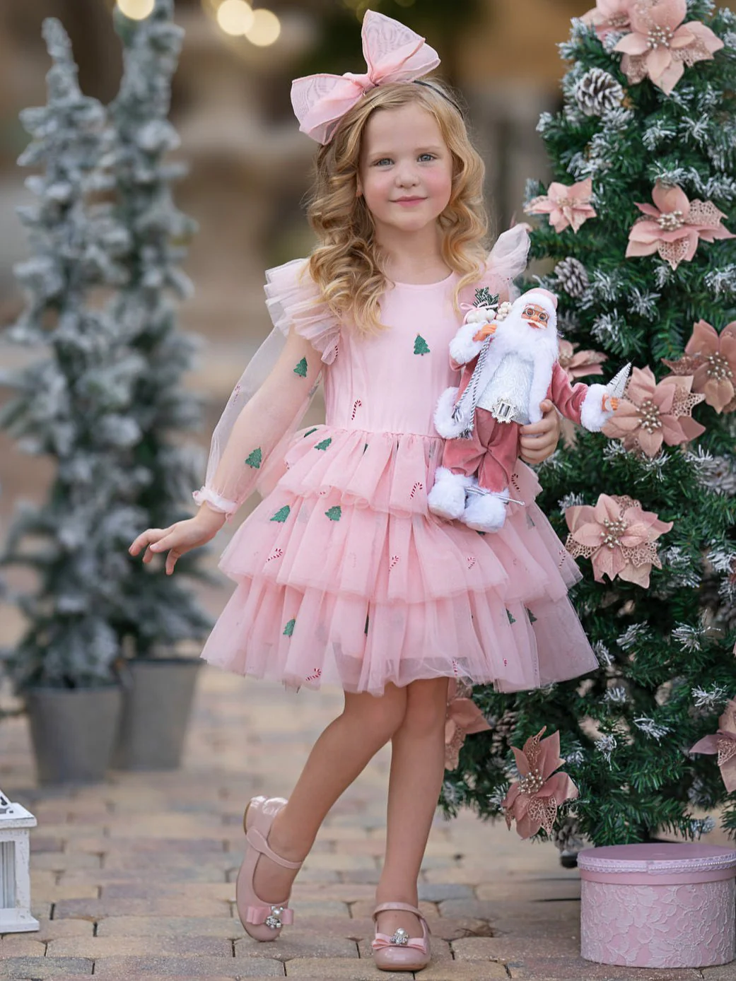 Frosted Pink Candy Cane Christmas Ruffled Tutu Dress - Image 3