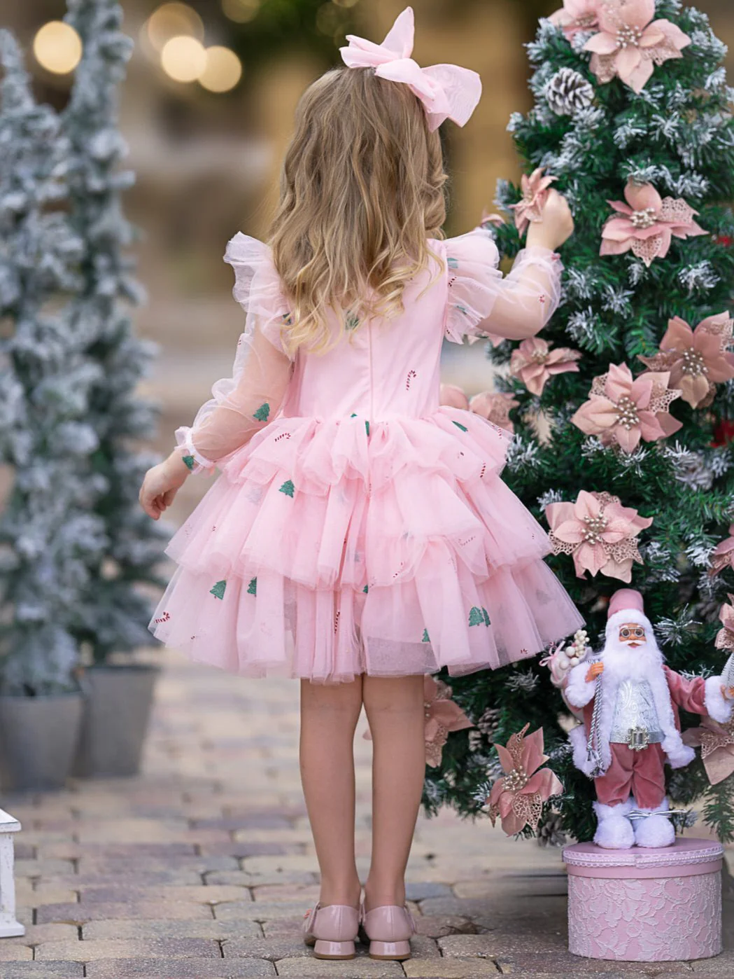Frosted Pink Candy Cane Christmas Ruffled Tutu Dress - Image 4