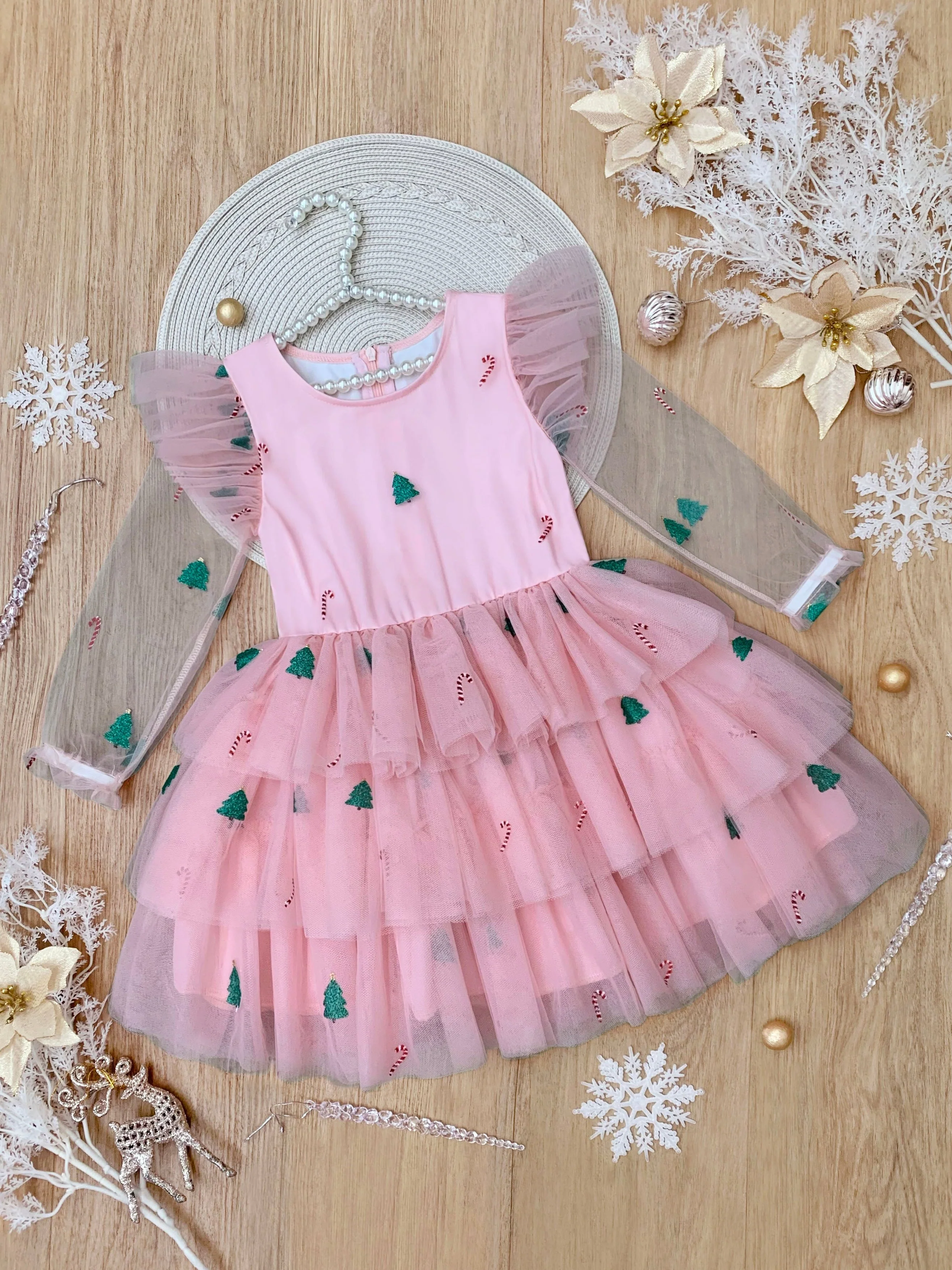 Frosted Pink Candy Cane Christmas Ruffled Tutu Dress - Image 5