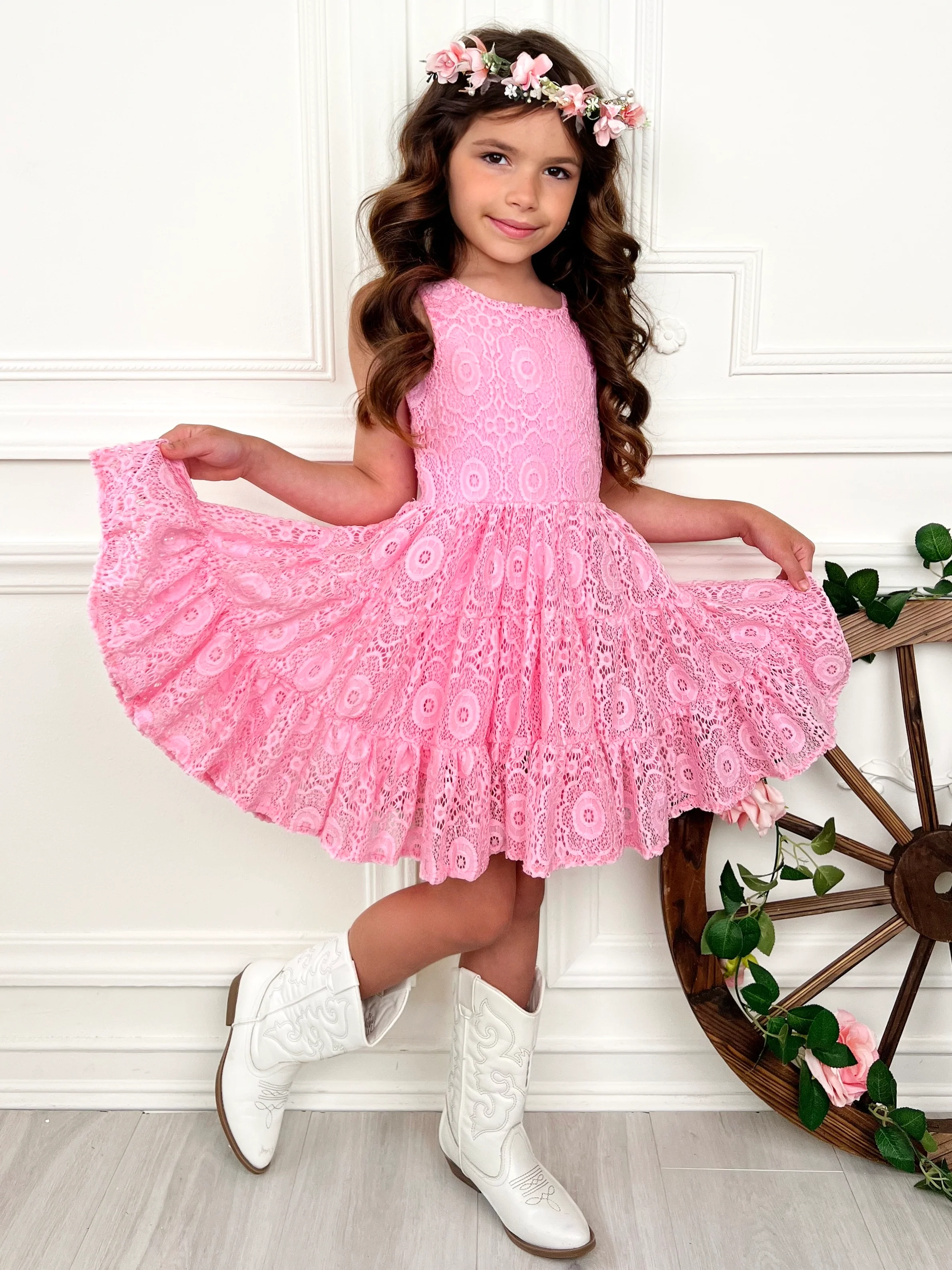 Pink Lace Sleeveless Casual Dress - Image 3