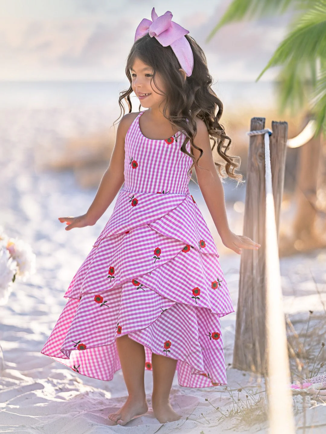 Bloom Gingham Embroidered Floral Ruffle Dress - Image 4
