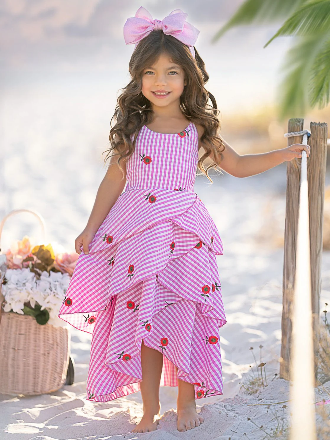 Bloom Gingham Embroidered Floral Ruffle Dress - Image 5