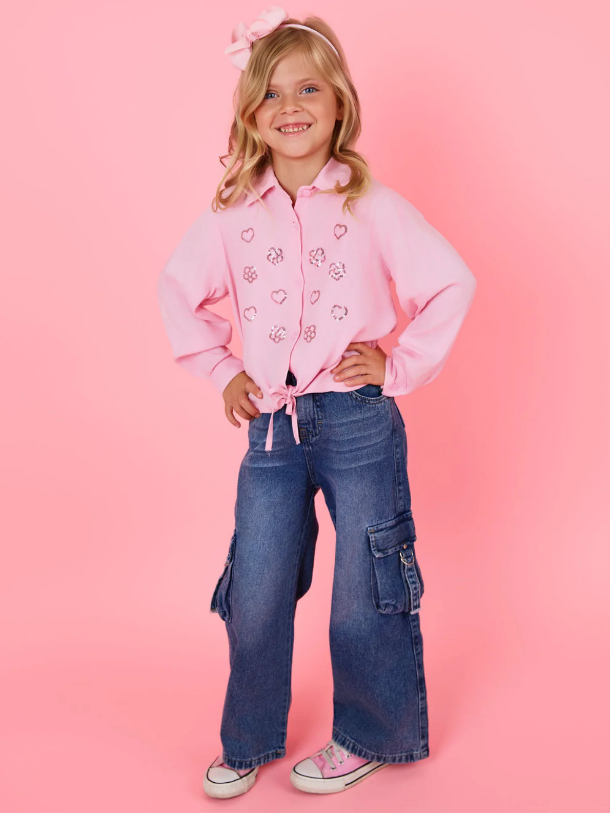 Ultra Luxe Pink Sequined Relaxed Fit Button-Up Top - Image 3