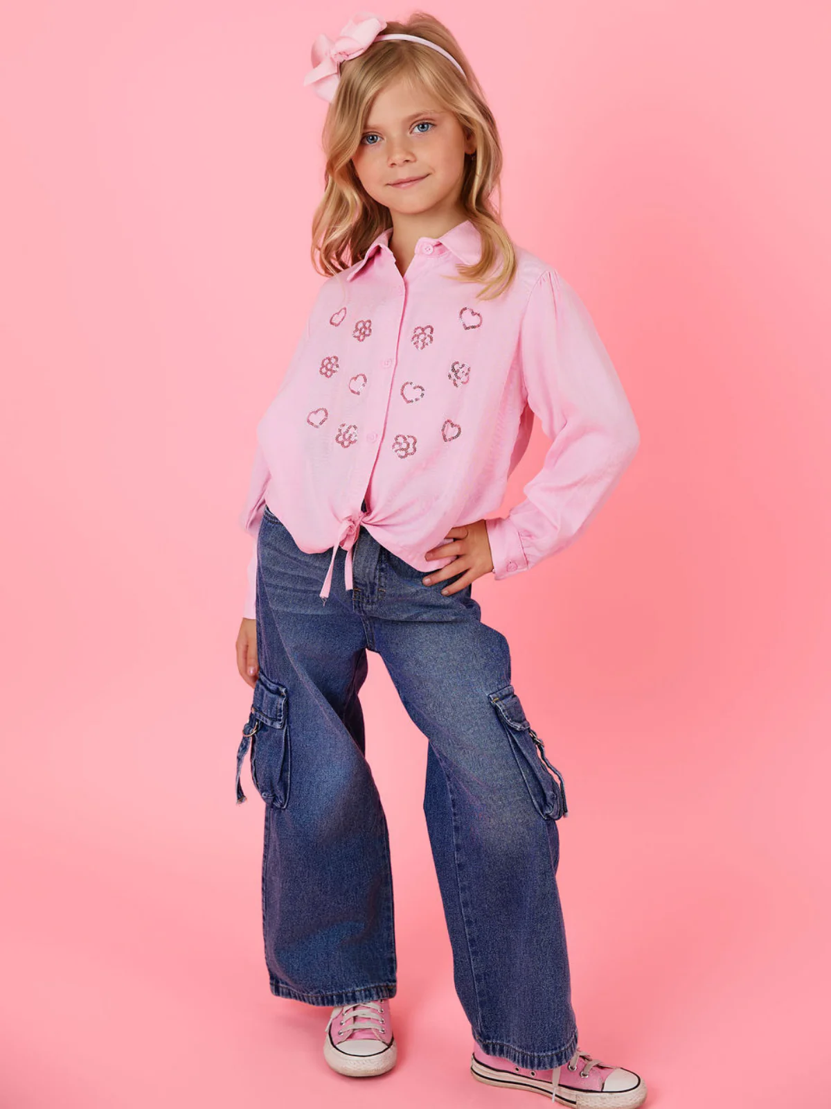 Ultra Luxe Pink Sequined Relaxed Fit Button-Up Top - Image 4