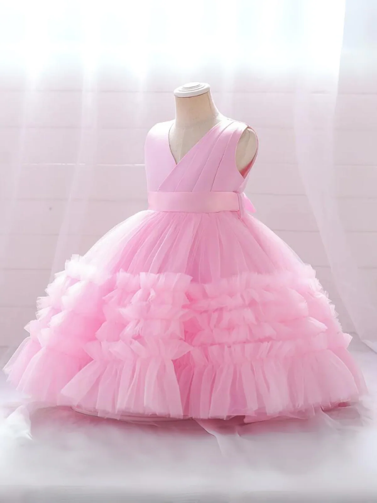 Blushing In Glam Pink Ruffle Tulle Gown - Image 2