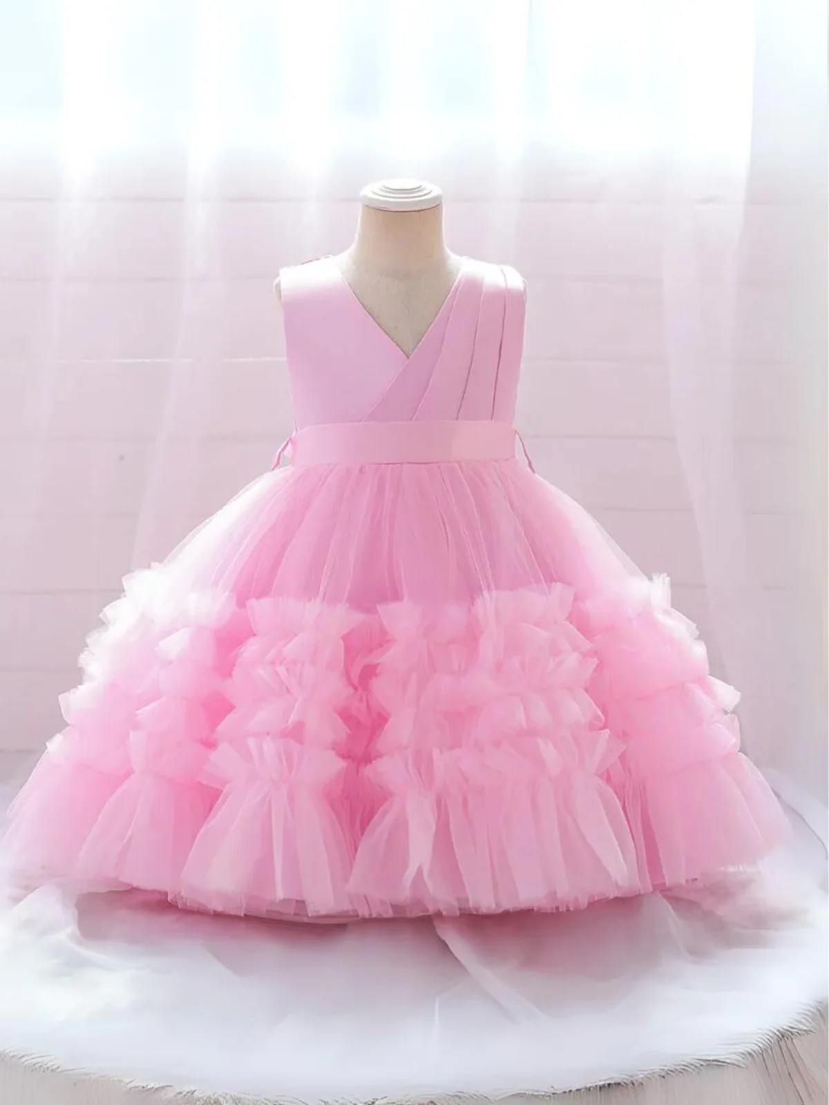 Blushing In Glam Pink Ruffle Tulle Gown - Image 3