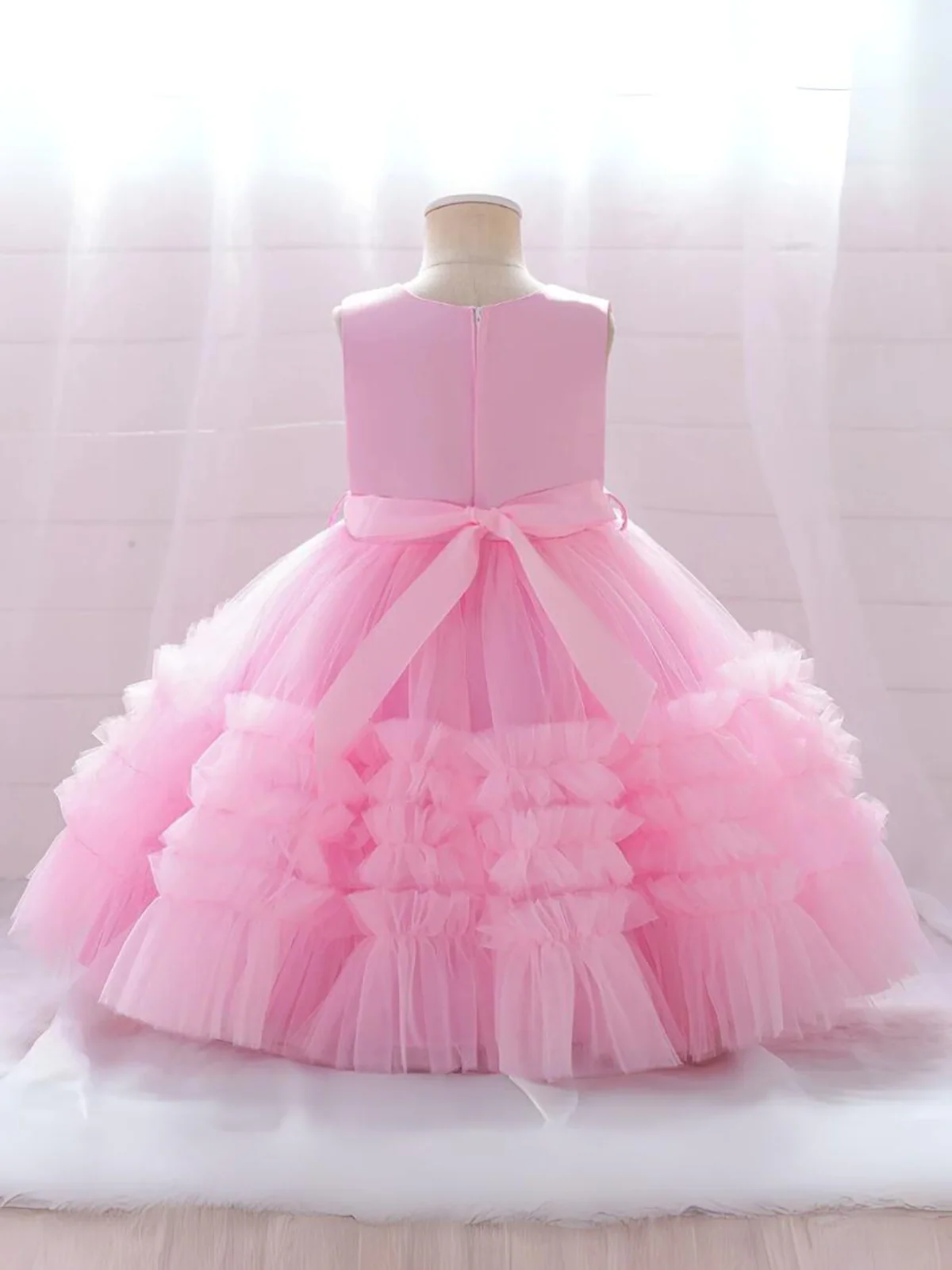 Blushing In Glam Pink Ruffle Tulle Gown - Image 4