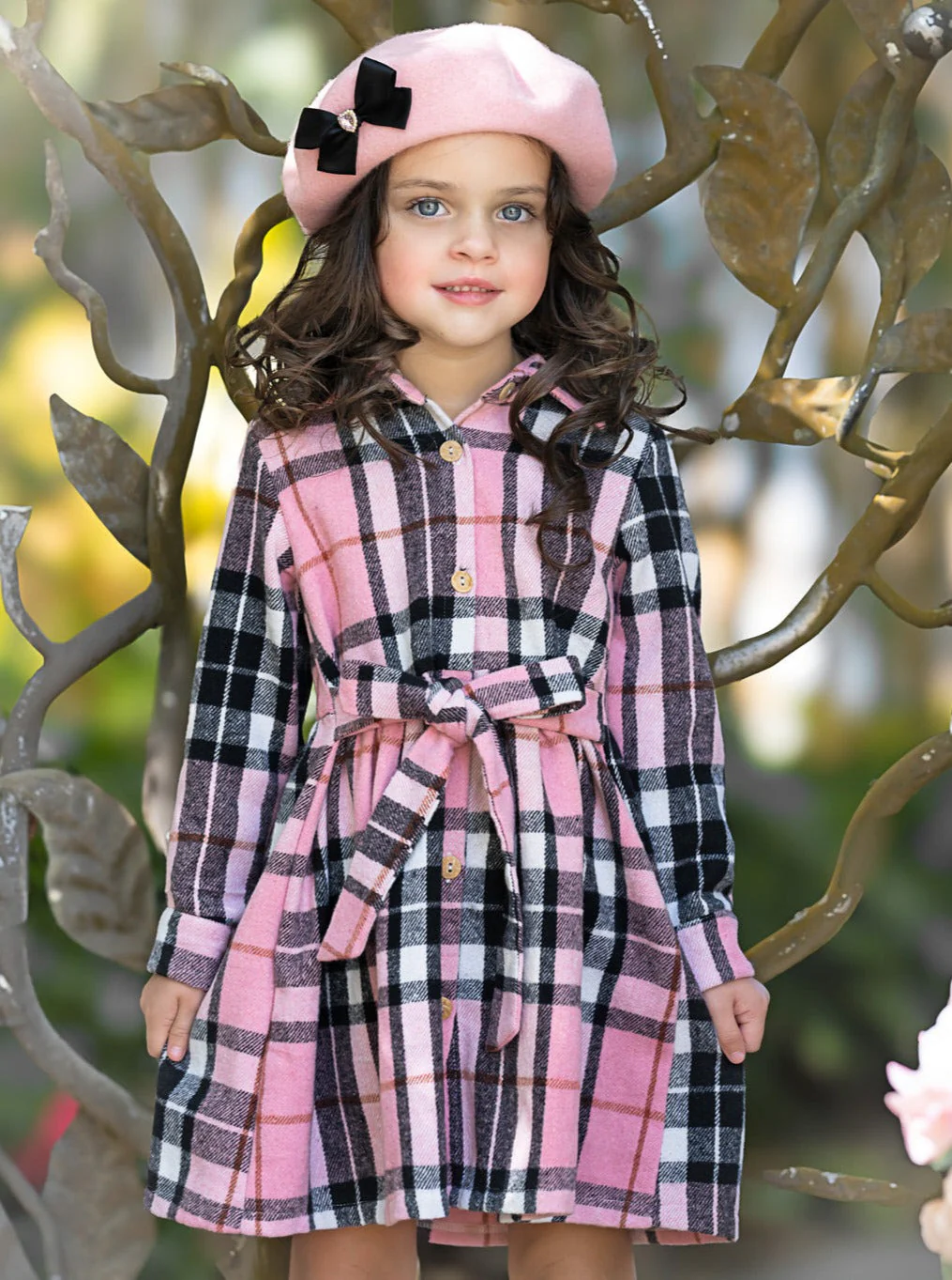 Pink Plaid Long Sleeve Shirt Dress - Image 3