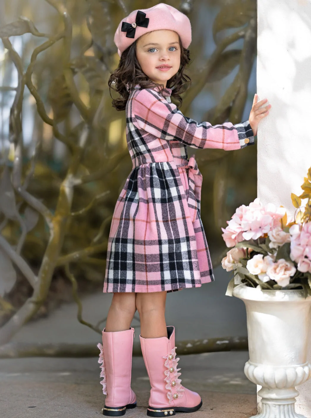 Pink Plaid Long Sleeve Shirt Dress - Image 6