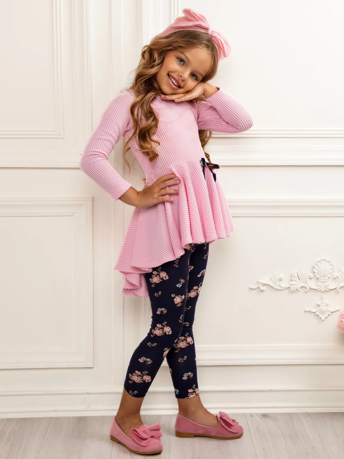 Pink Ribbed Hi-Lo Tunic and Floral Legging Set - Image 4