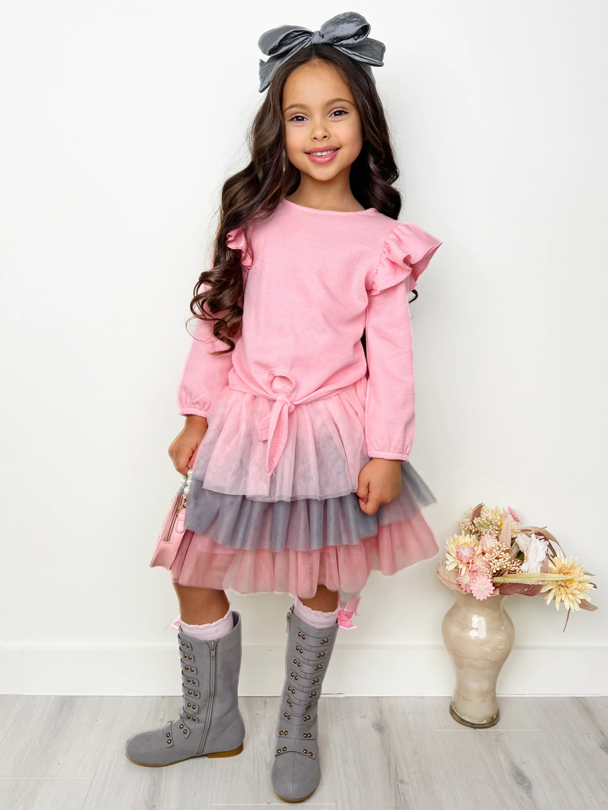 Pink Ruffle Top and Layered Tutu Skirt Set - Image 5