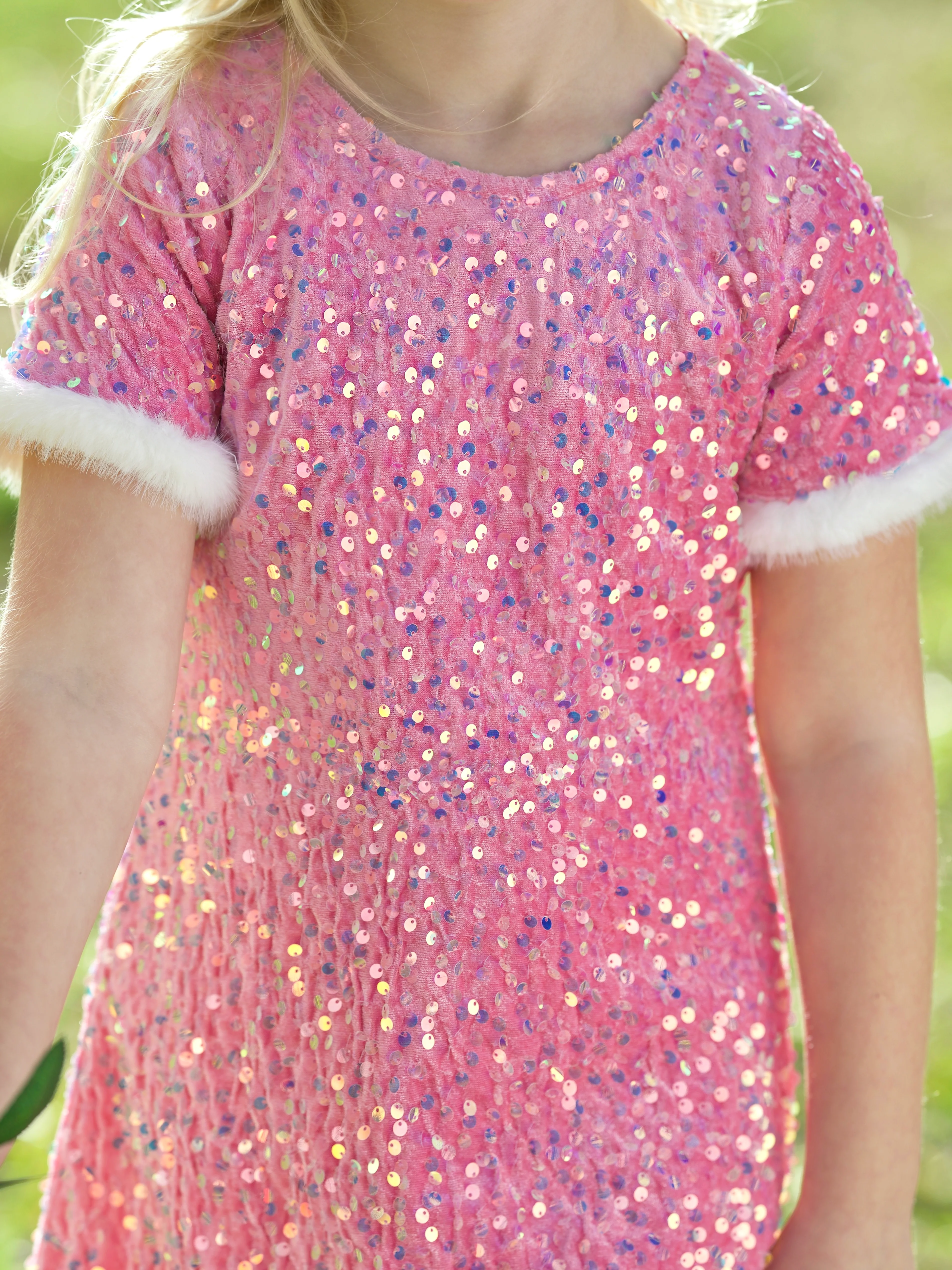 Sparkle & Shine Pink Sequined Fur Dress - Image 2
