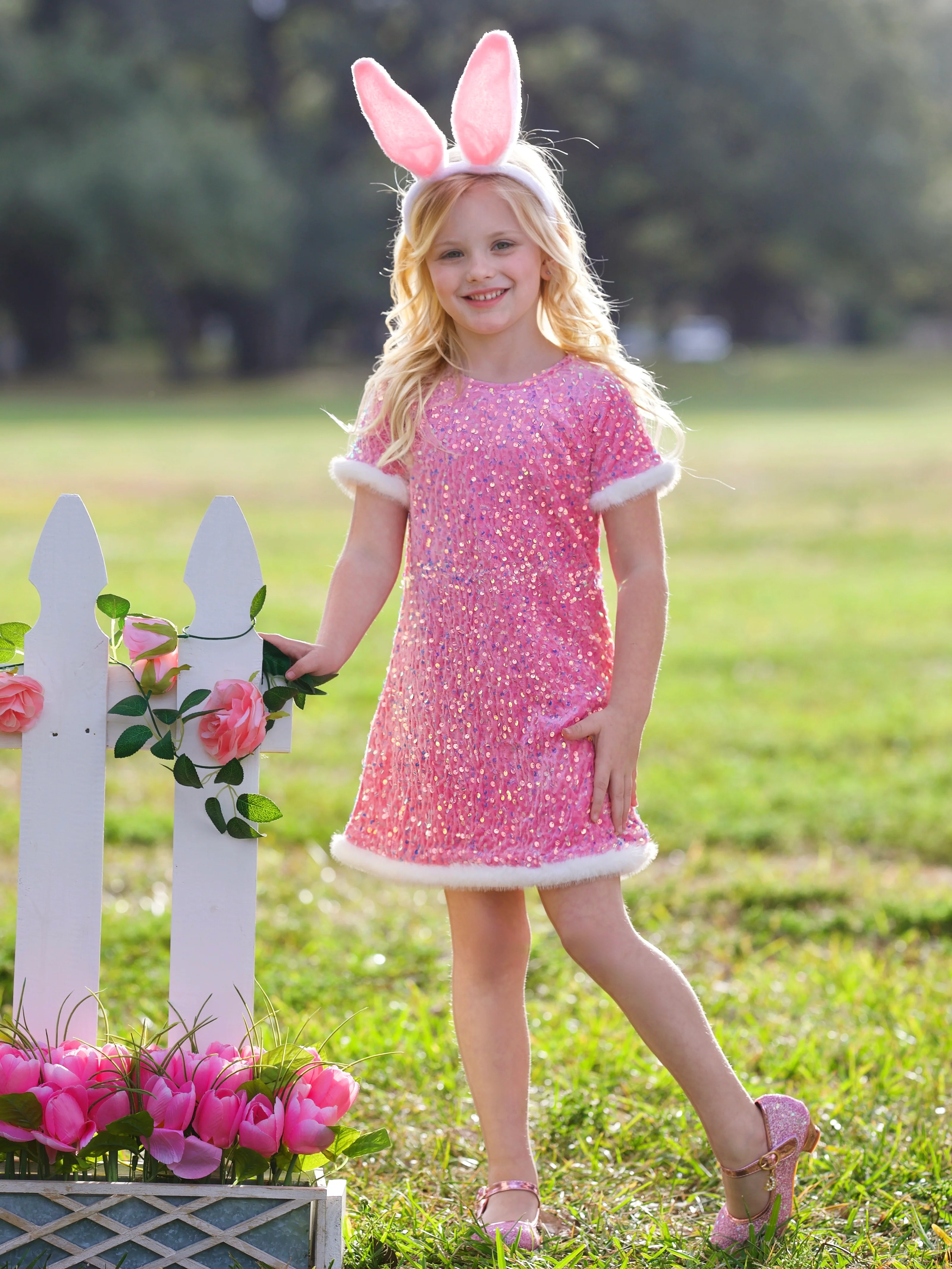 Sparkle & Shine Pink Sequined Fur Dress - Image 3