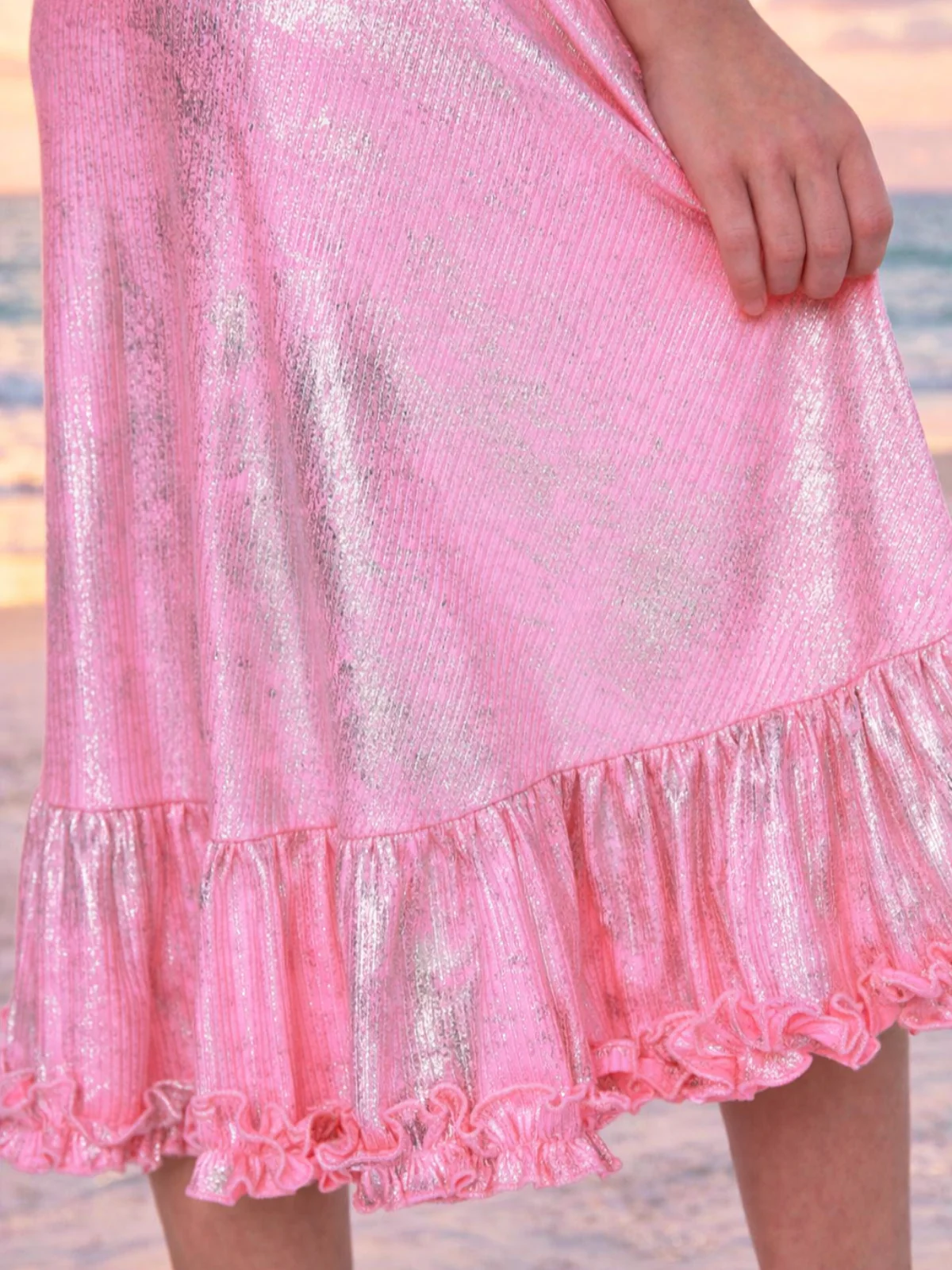 Shimmering Pink Ruffle Hi-Lo Dress - Image 6