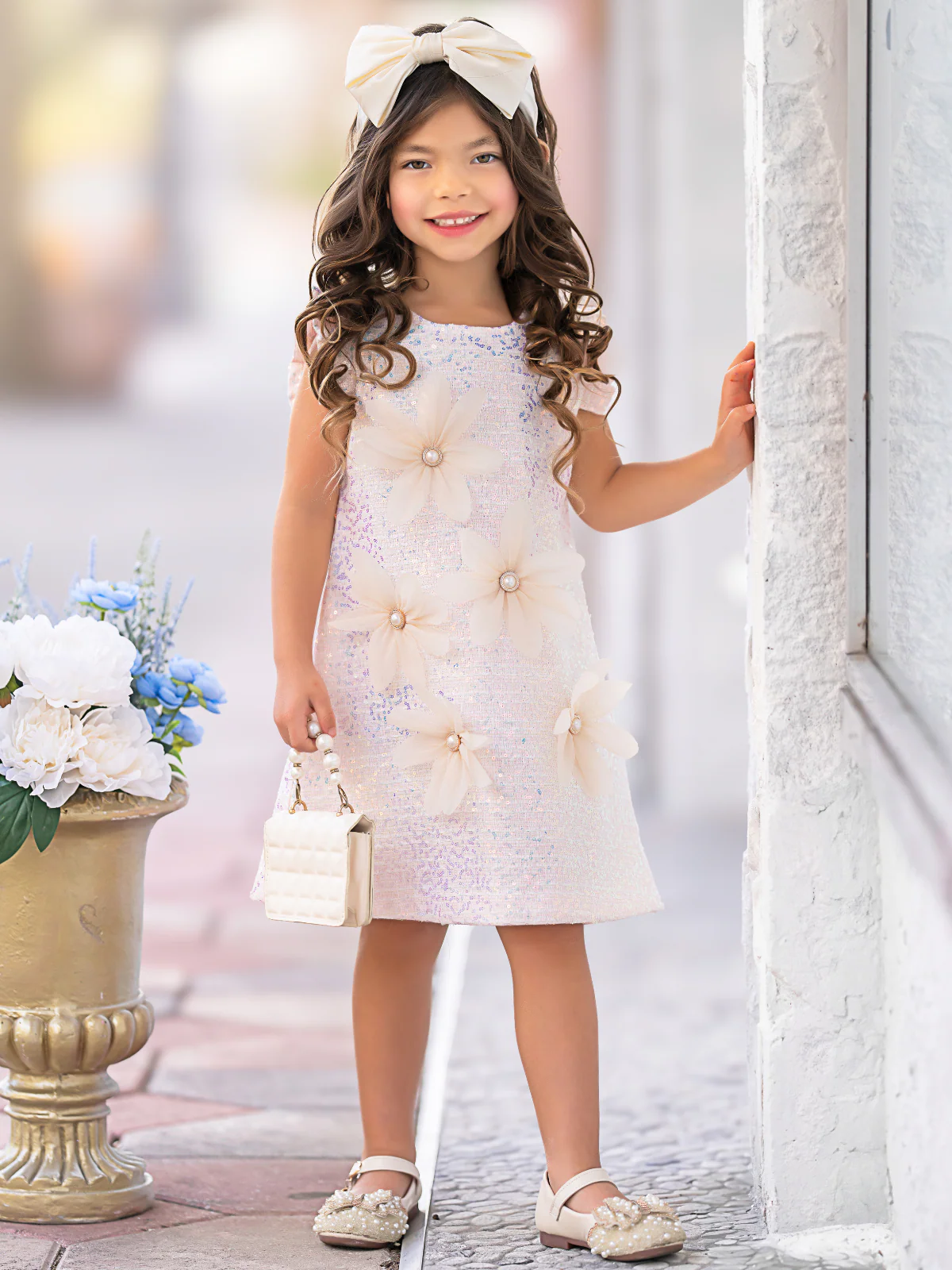 Pink Sequin Daisy Pearl-Accent Shift Dress - Image 5