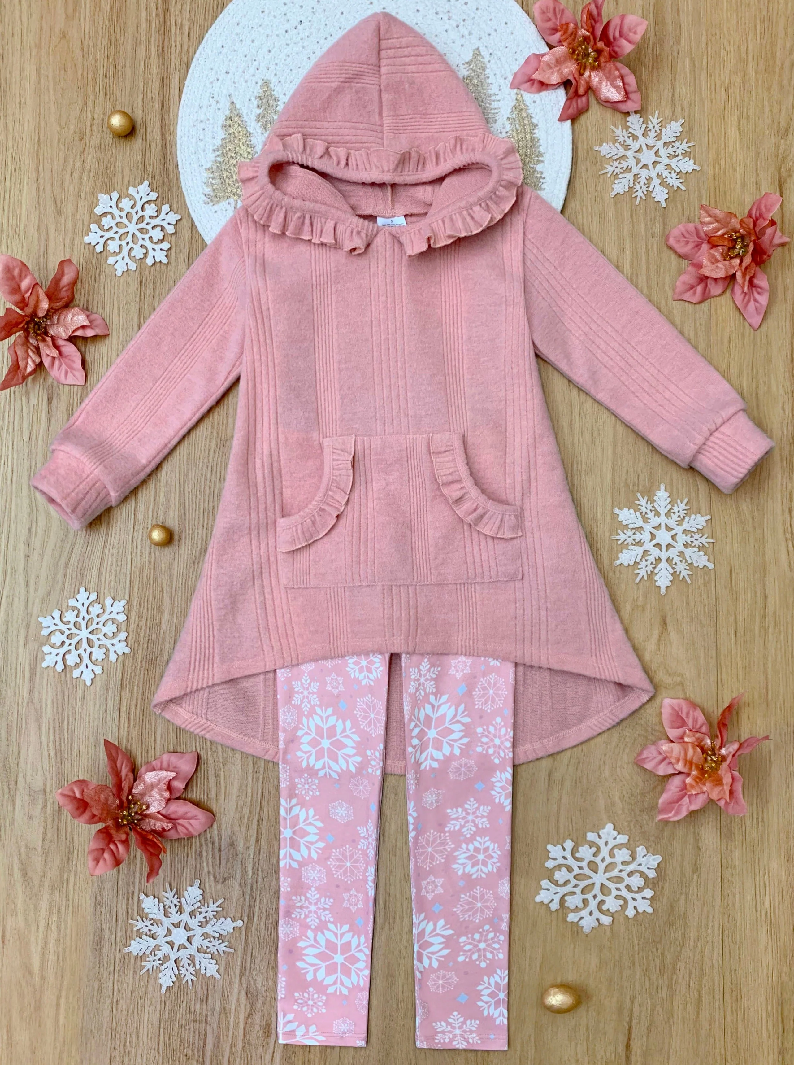 Totally Cool Pink Pullover Hoodie and Snowflake Legging Set - Image 3