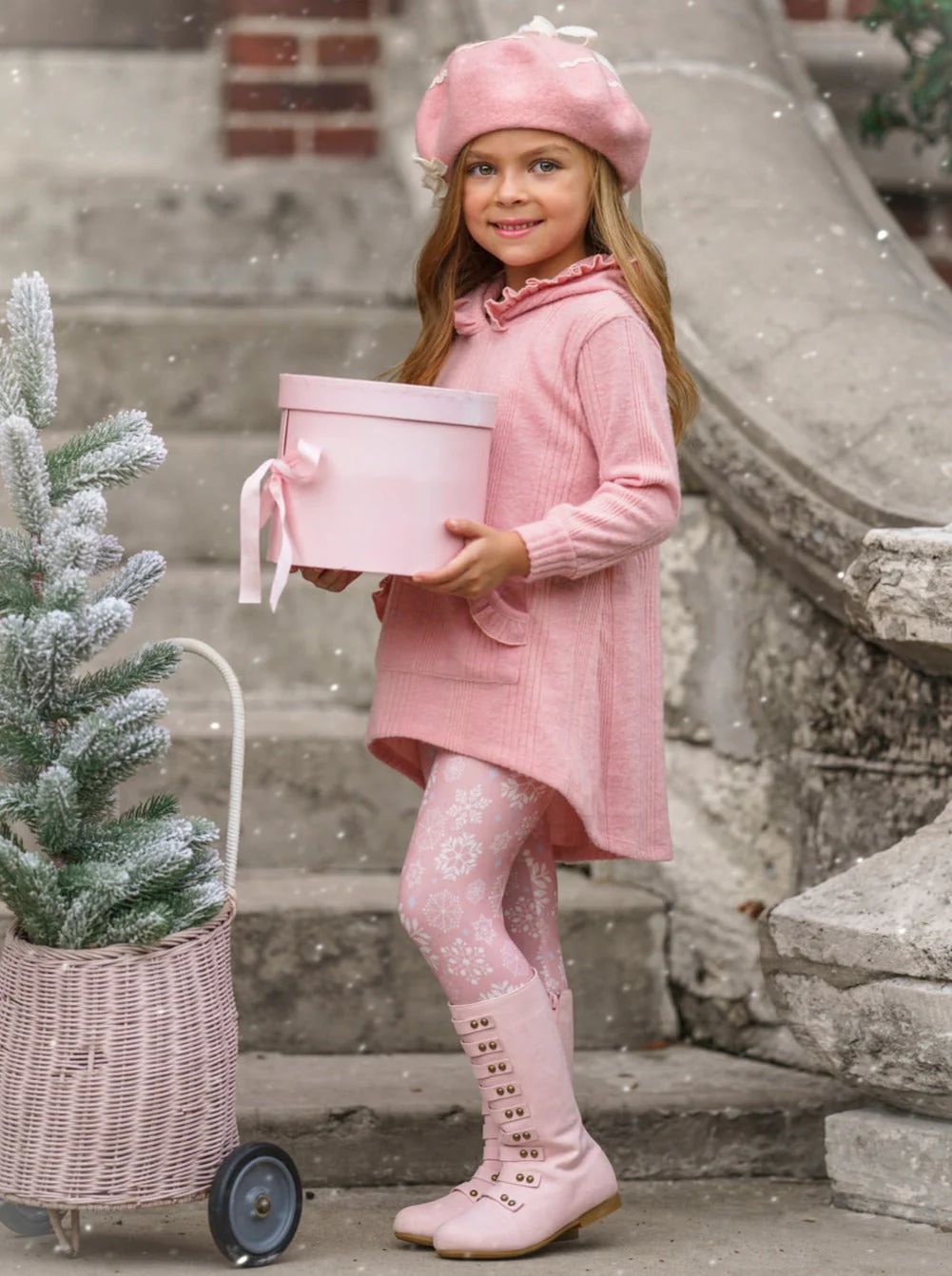 Totally Cool Pink Pullover Hoodie and Snowflake Legging Set - Image 5