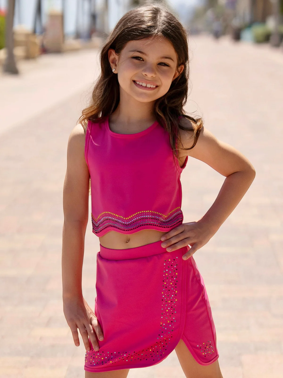 Pink Sparkle Rhinestone Tank Top and Skort Set - Image 2
